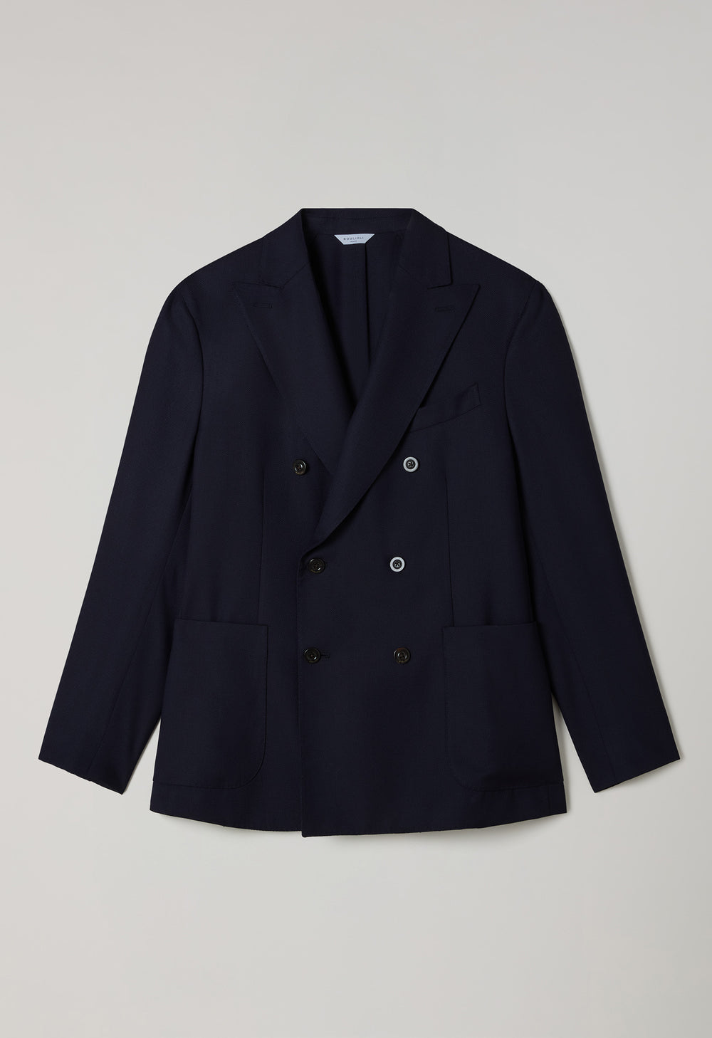 Doppelreihige blaue K-Jacket aus leichter Wabenwolle
