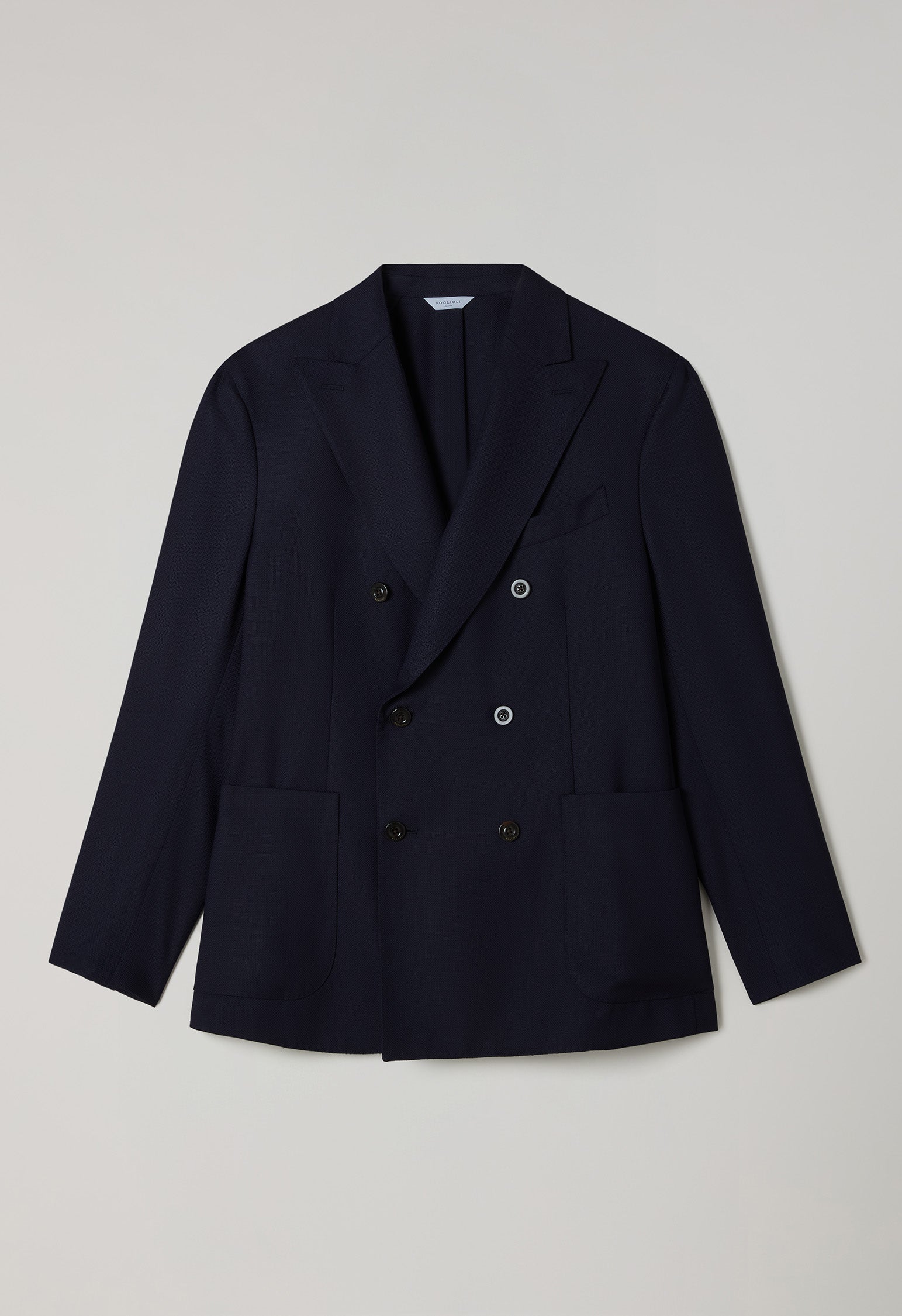 Doppelreihige blaue K-Jacket aus leichter Wabenwolle