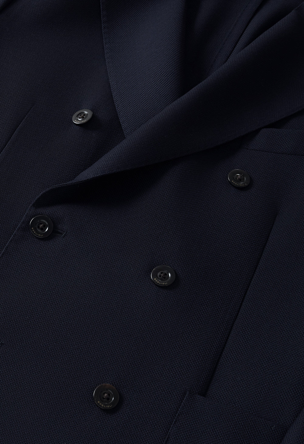 Doppelreihige blaue K-Jacket aus leichter Wabenwolle