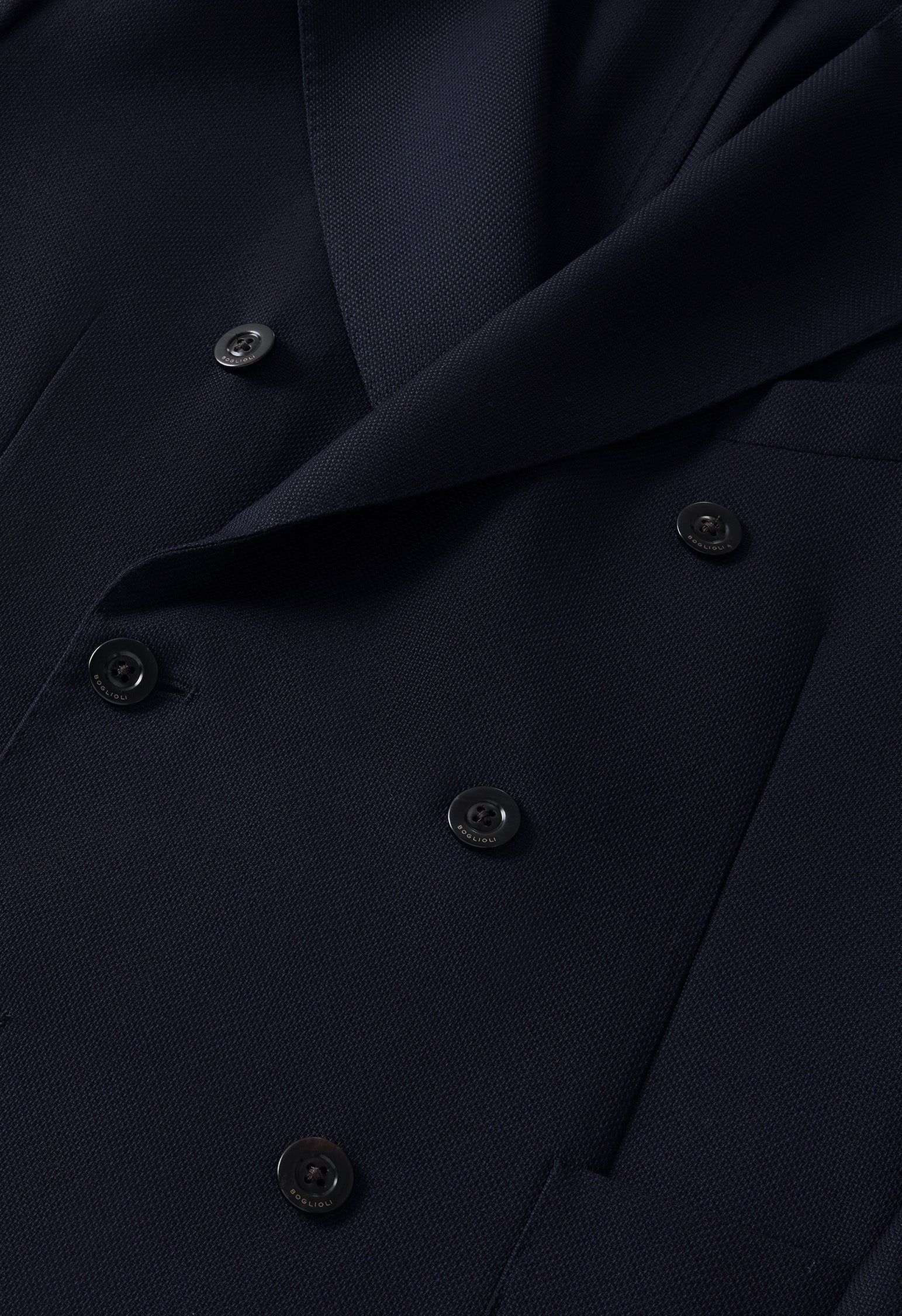 Doppelreihige blaue K-Jacket aus leichter Wabenwolle