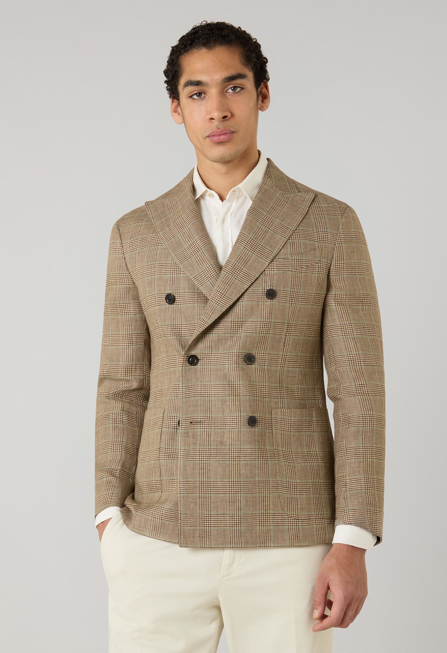 K-Jacket doppiopetto in lino Principe di Galles grano fantasia