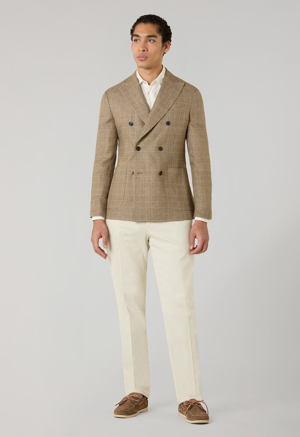 K-Jacket doppiopetto in lino Principe di Galles grano fantasia