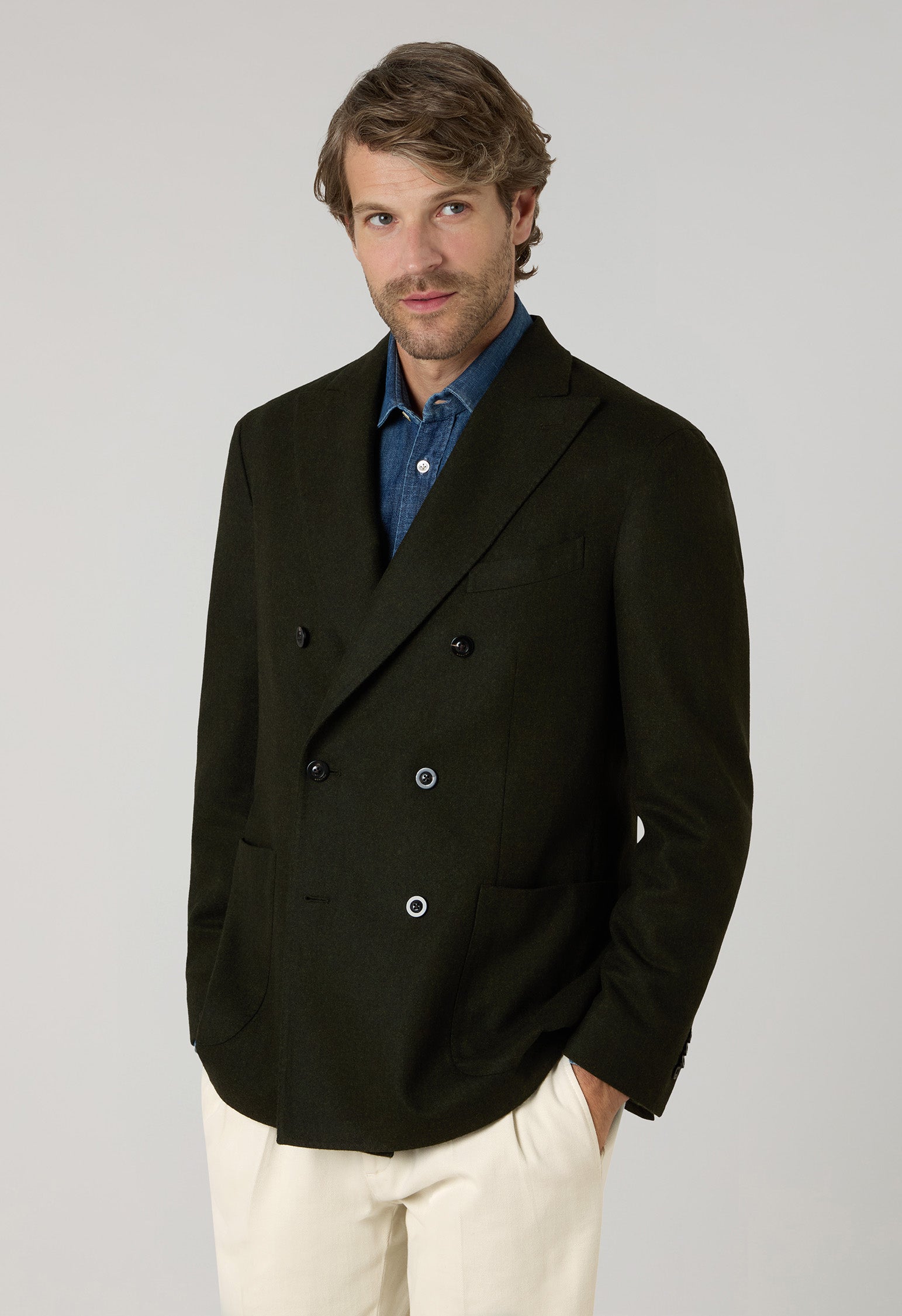 Dark Green Washed Flannel double-breasted K-Jacket