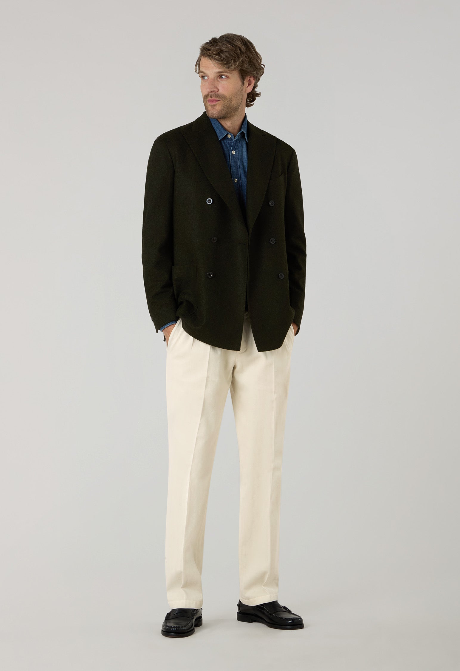 Dark Green Washed Flannel double-breasted K-Jacket