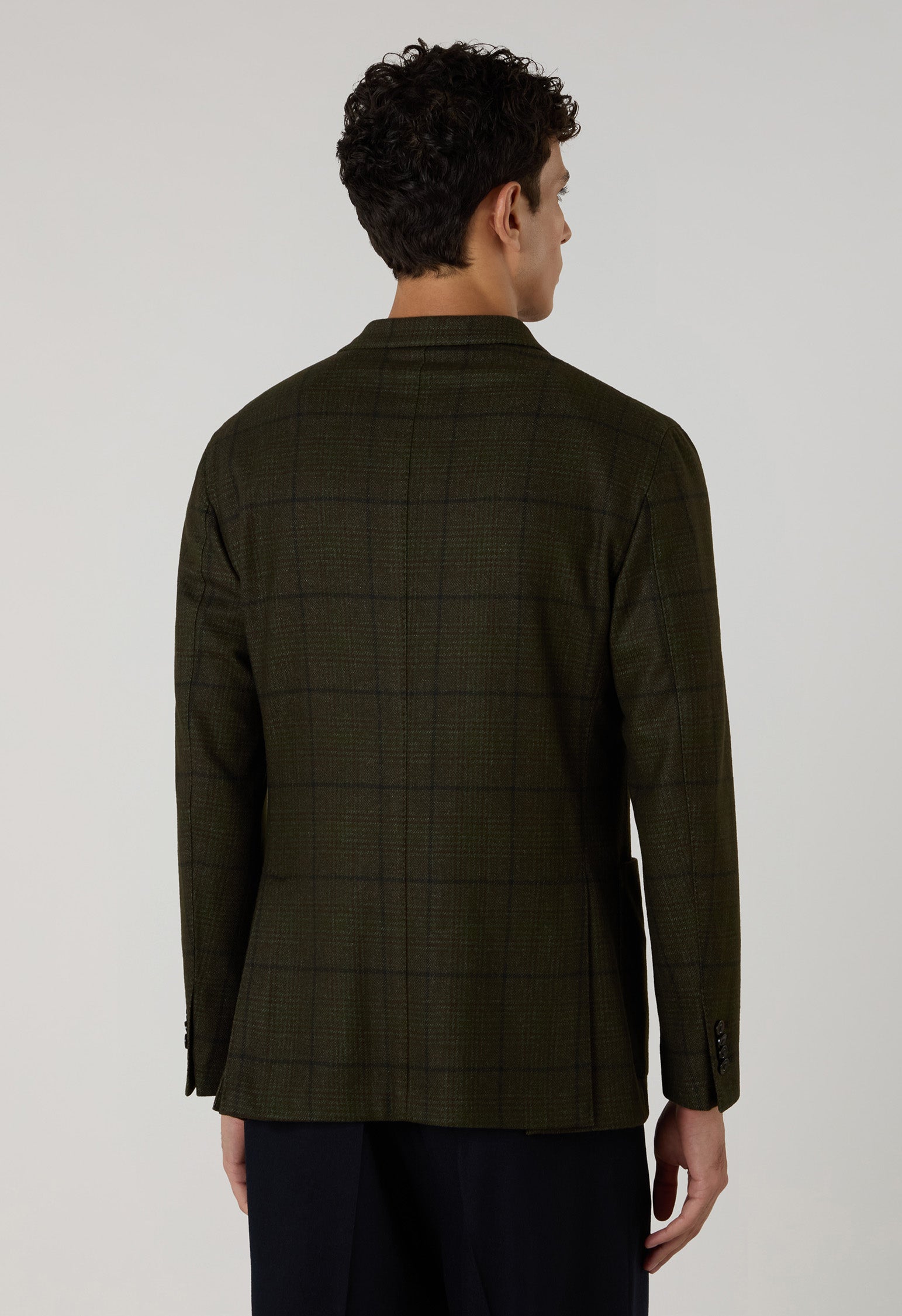 Grüne, stückgefärbte, zweireihige K-Jacket aus Wolle mit Karomuster