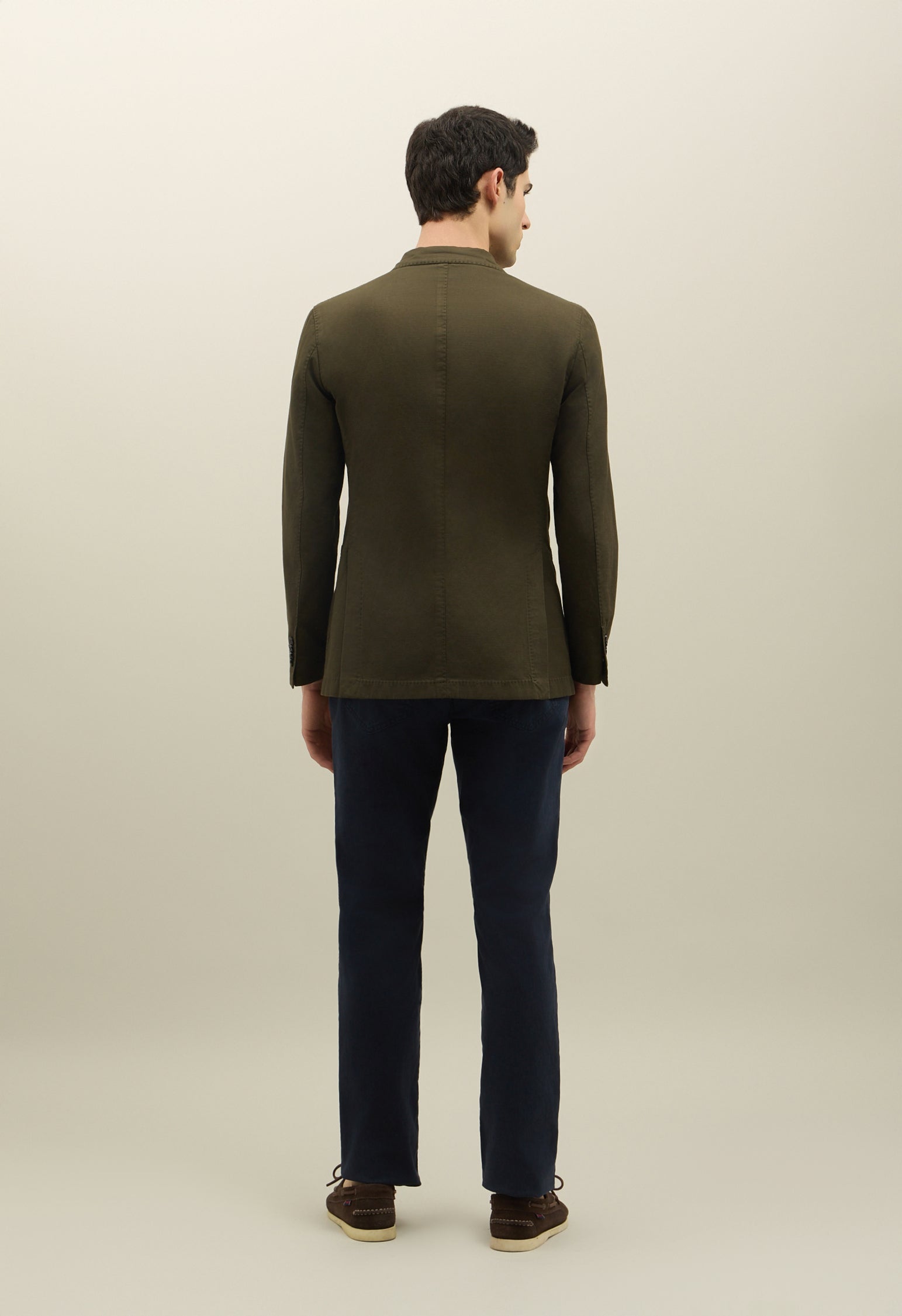Dark Green Cotton Linen Twill Double-Breasted K-Jacket