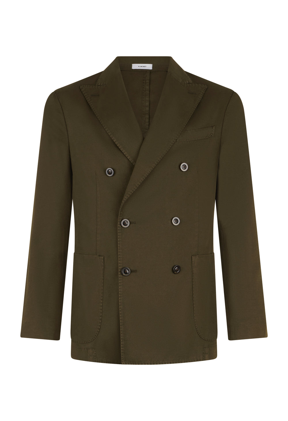 Dark Green Cotton Linen Twill Double-Breasted K-Jacket