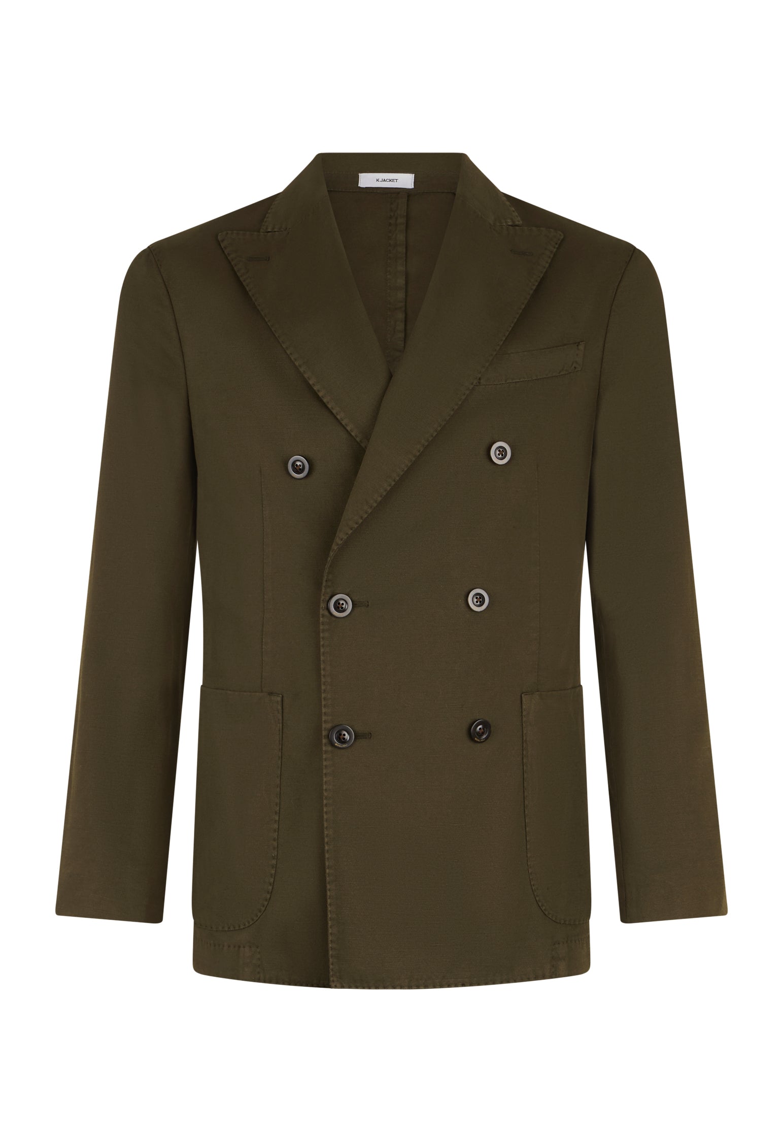 Dark Green Cotton Linen Twill Double-Breasted K-Jacket