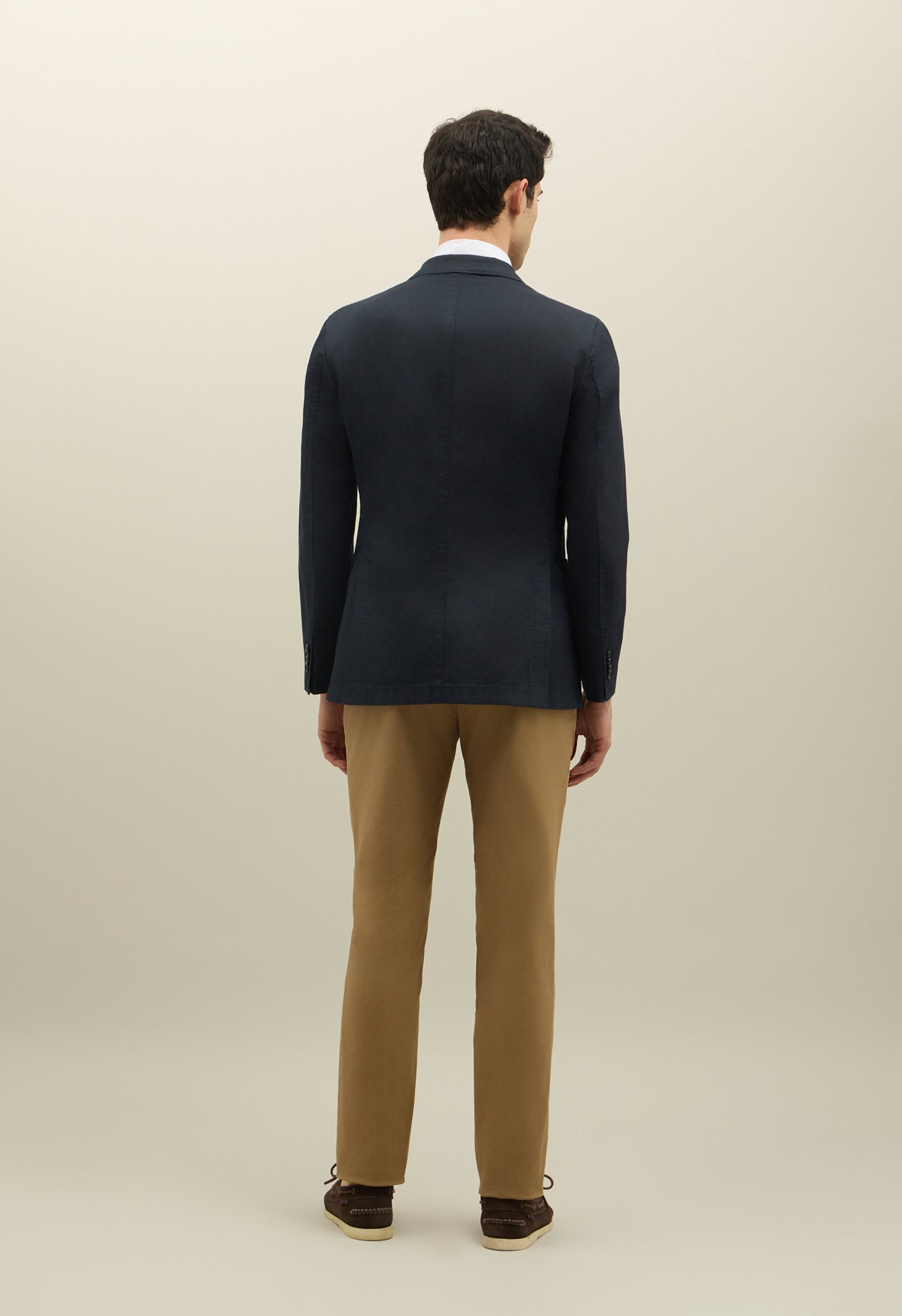 Blue Cotton Linen Twill Double-Breasted K-Jacket