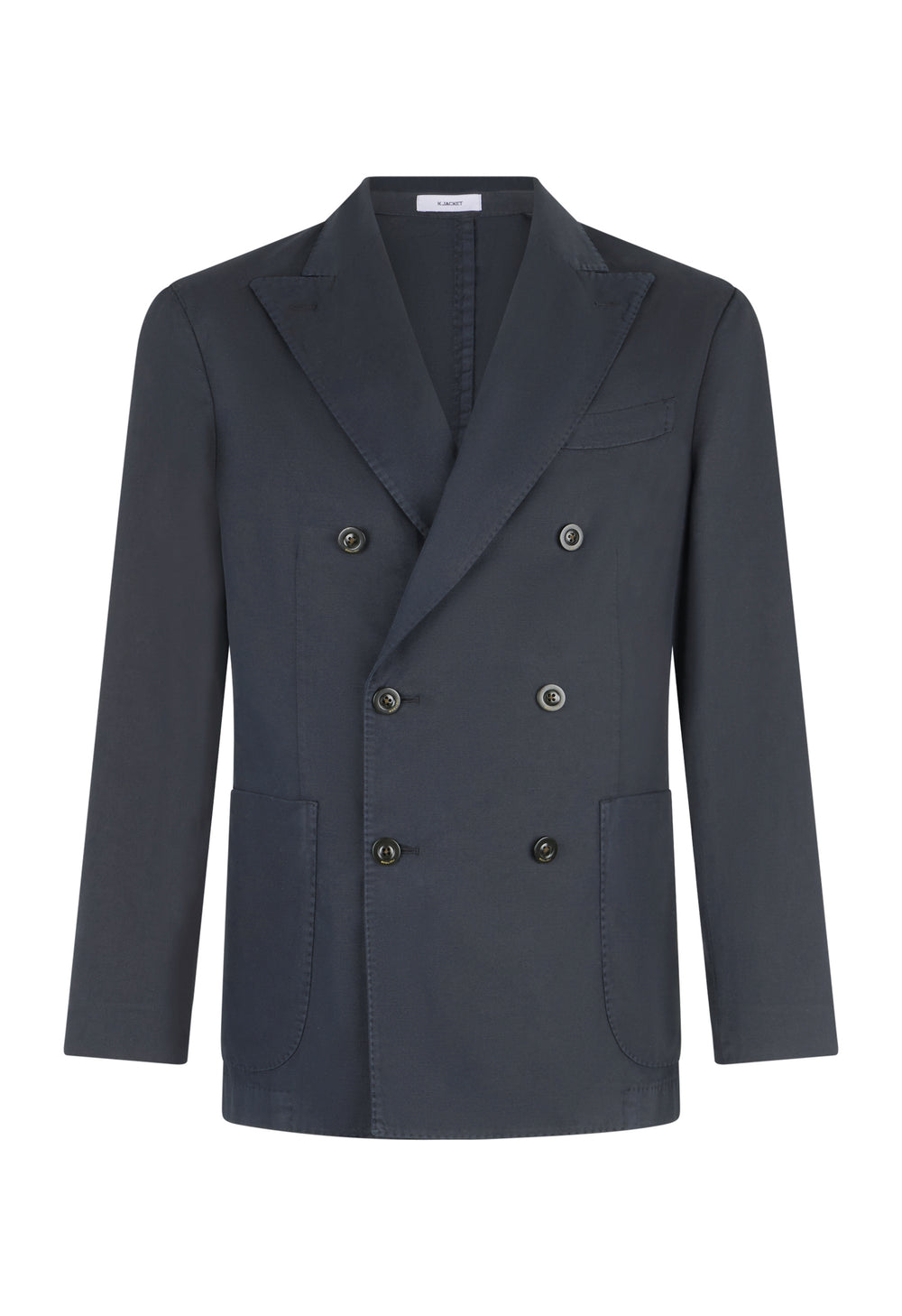 Blue Cotton Linen Twill Double-Breasted K-Jacket