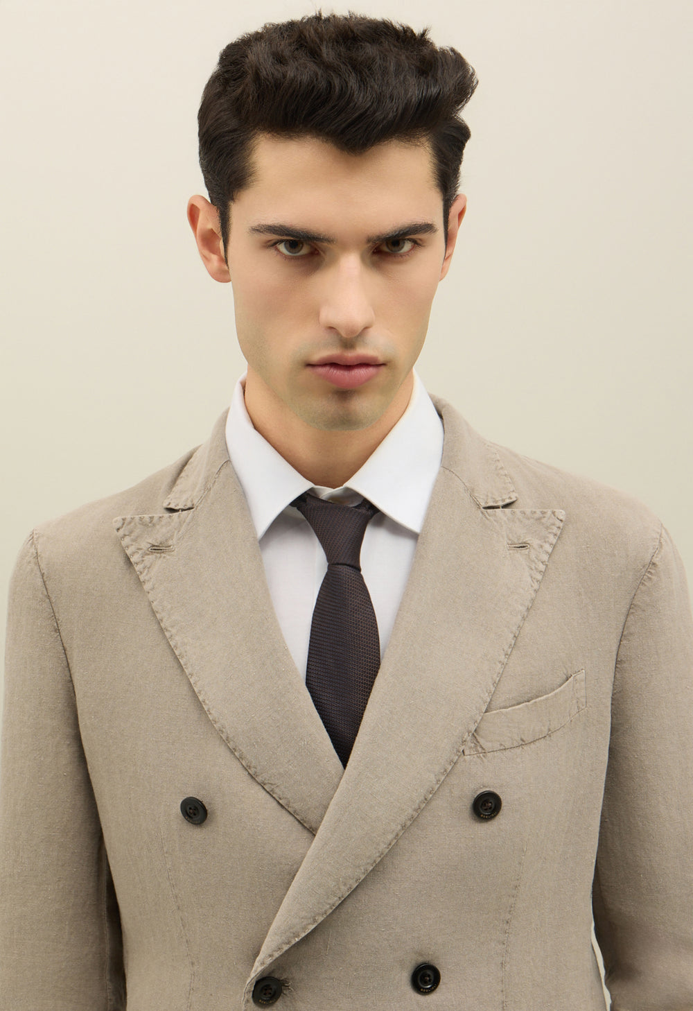 Beige Tinto Terra Linen double-breasted K-Suit