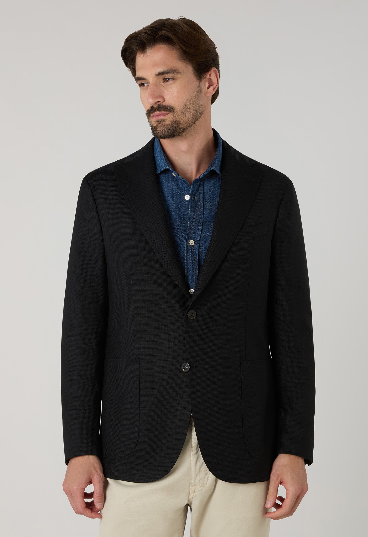 Black Light Wool Honeycomb K-Jacket Wide Lapel