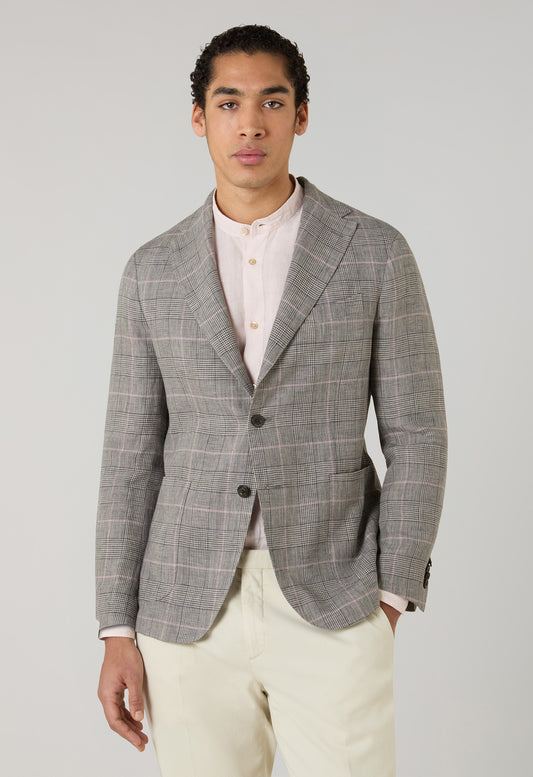 Graue gemusterte K-Jacket aus kariertem Leinen