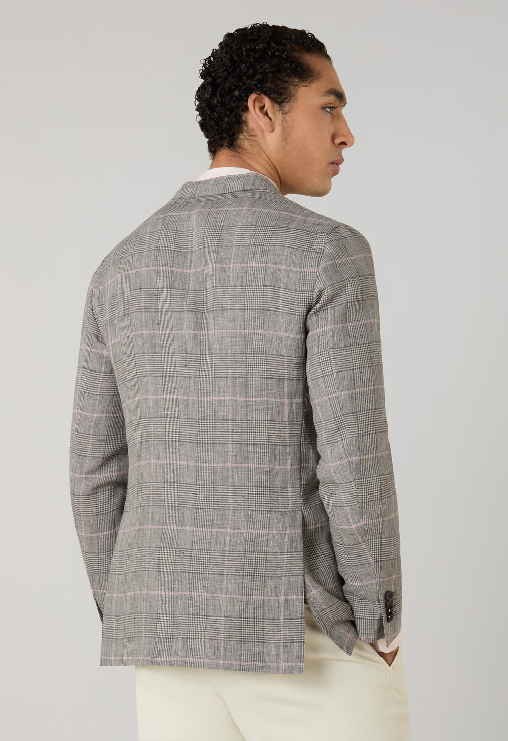 Grey Pattern Linen Check K-Jacket