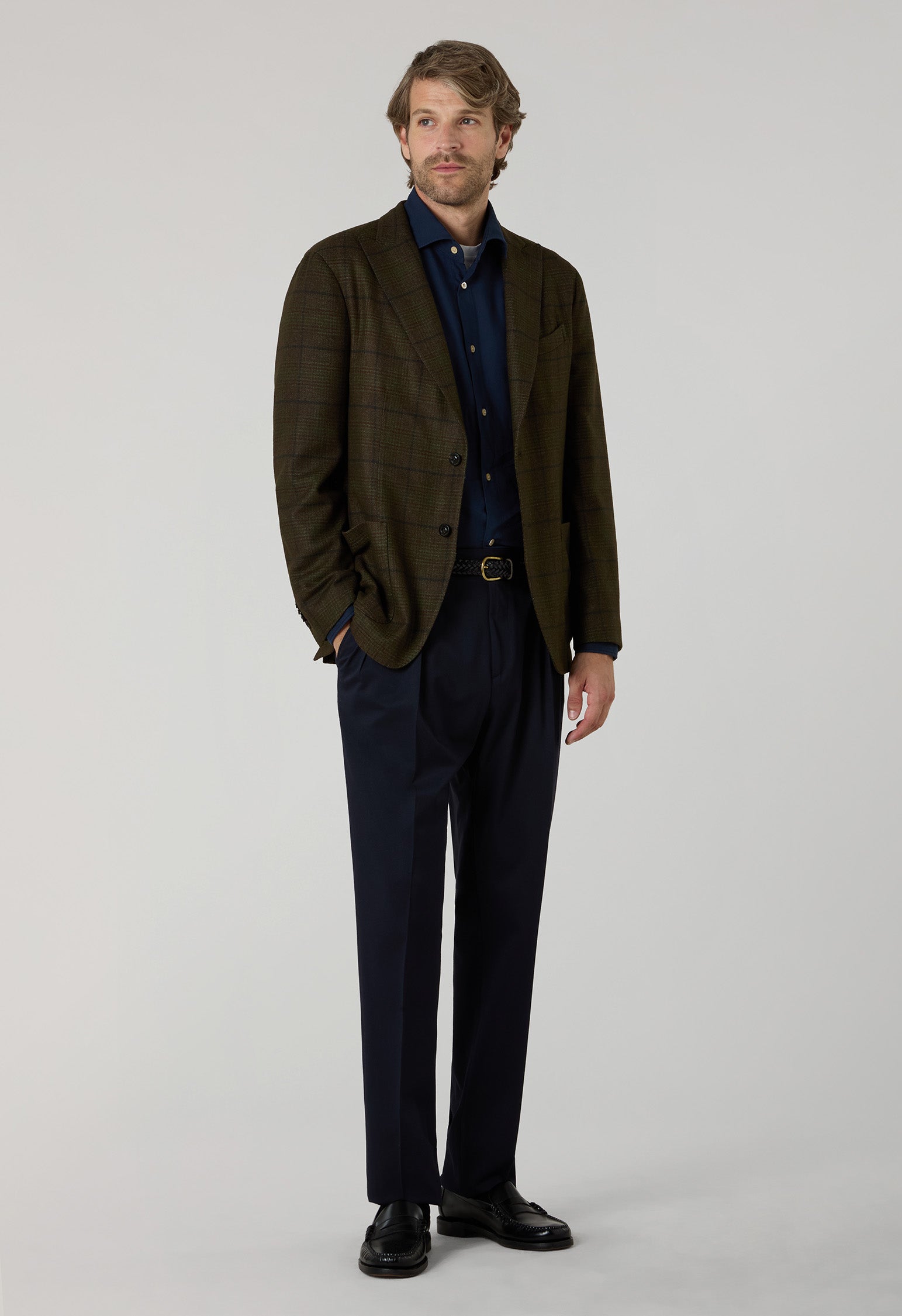 Green Garment Dyed Overcheck Wool K-Jacket