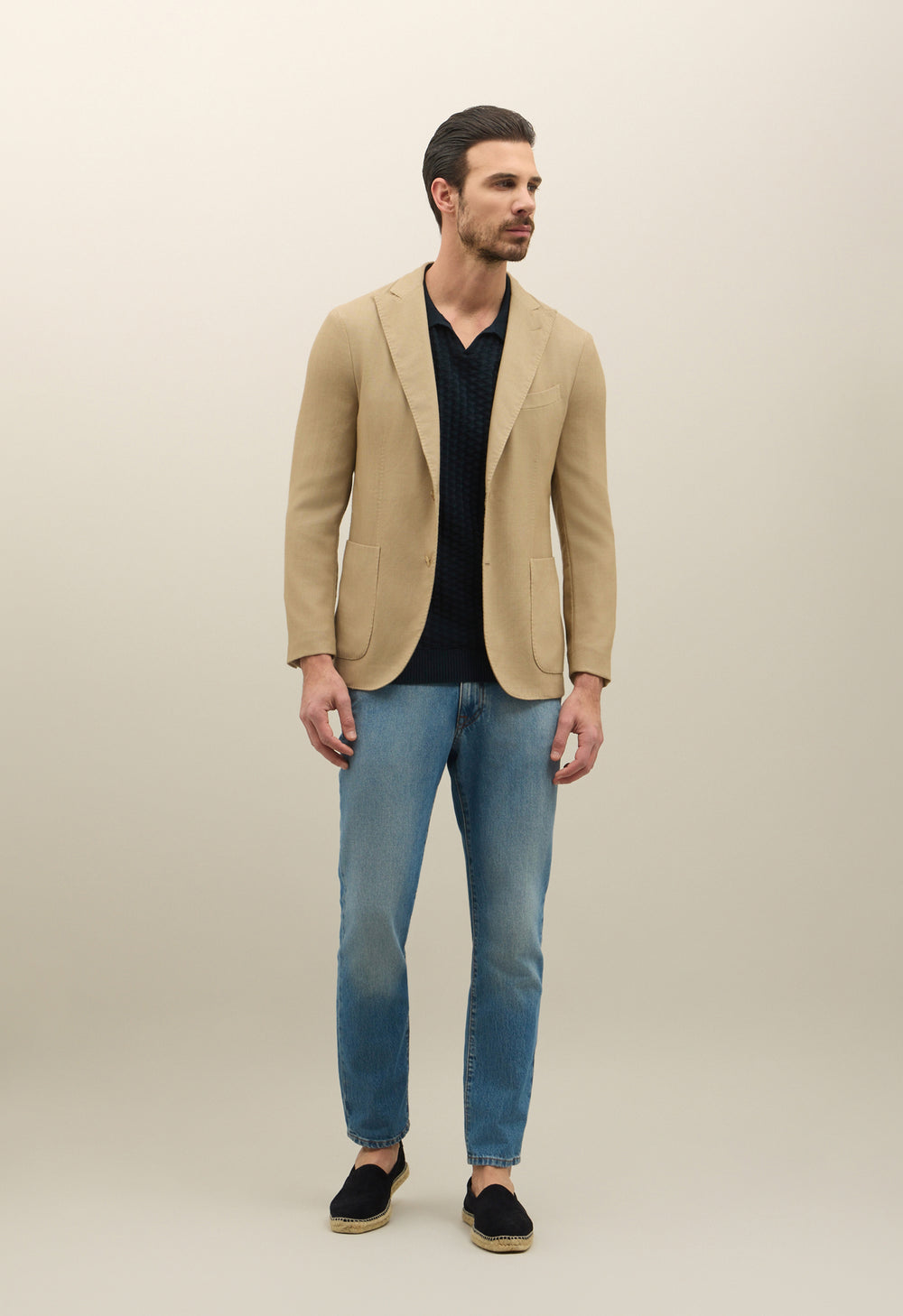 Beige Garment Dyed Wool Honeycomb K-Jacket