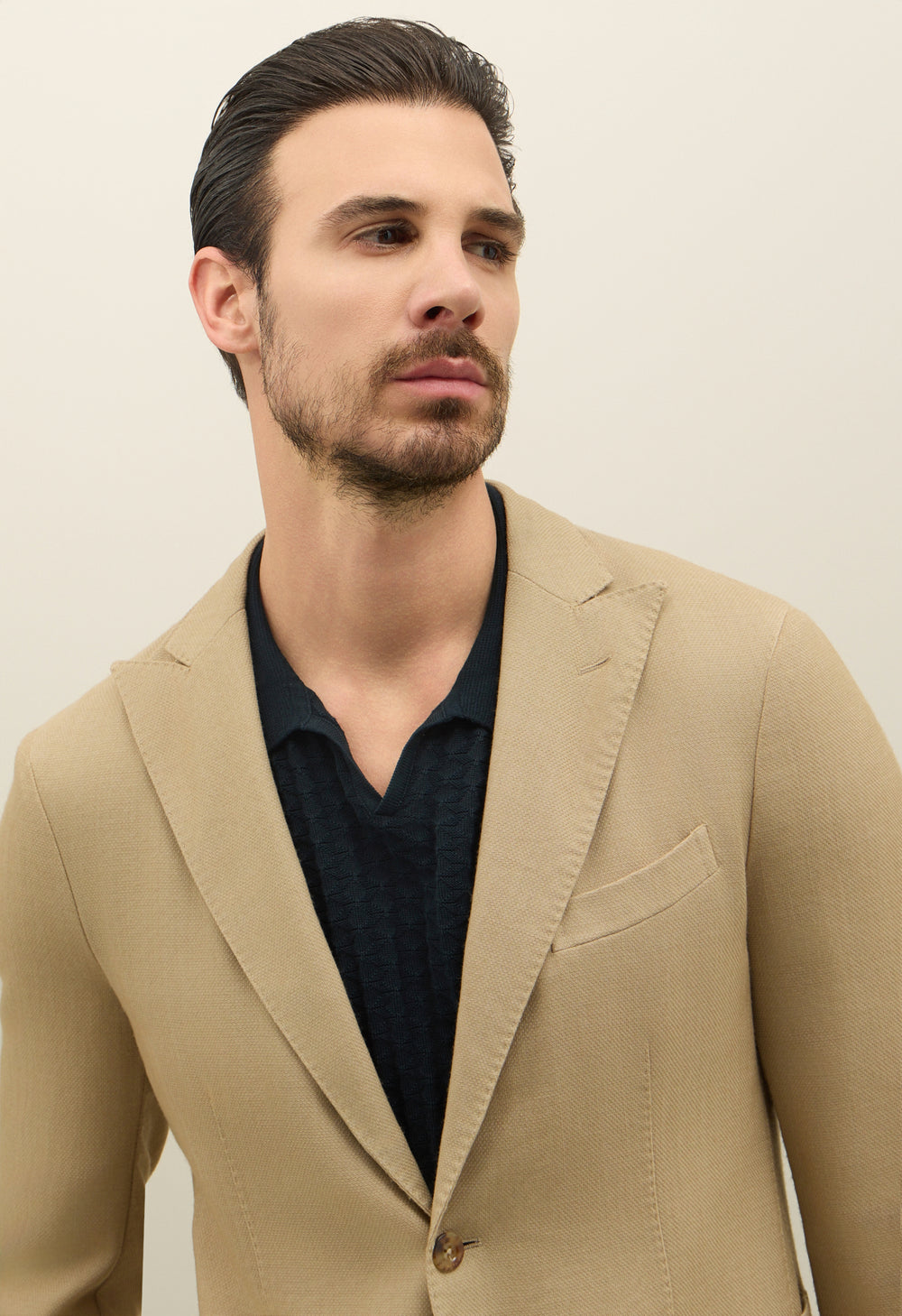 Beige Garment Dyed Wool Honeycomb K-Jacket