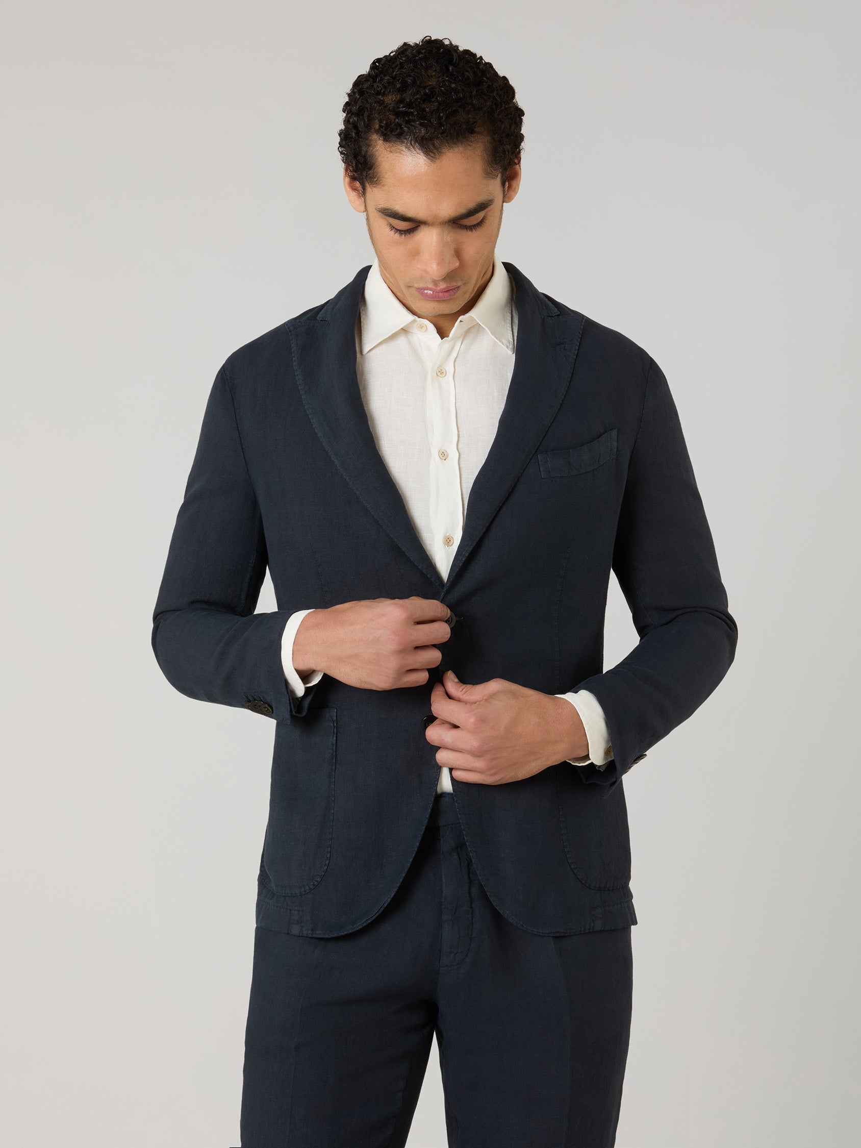 Blue Garment Dyed Linen K-Suit