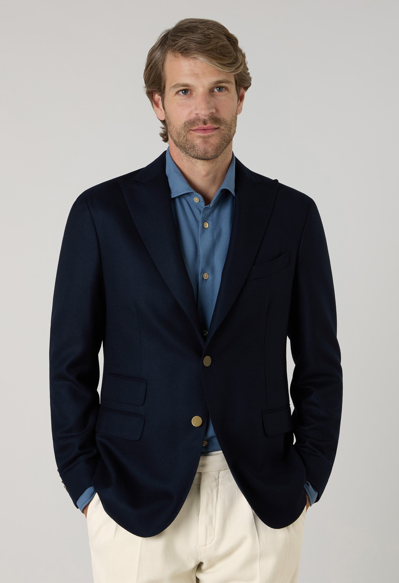 Dunkelblaue K-Jacket aus Hopsack-Wolle