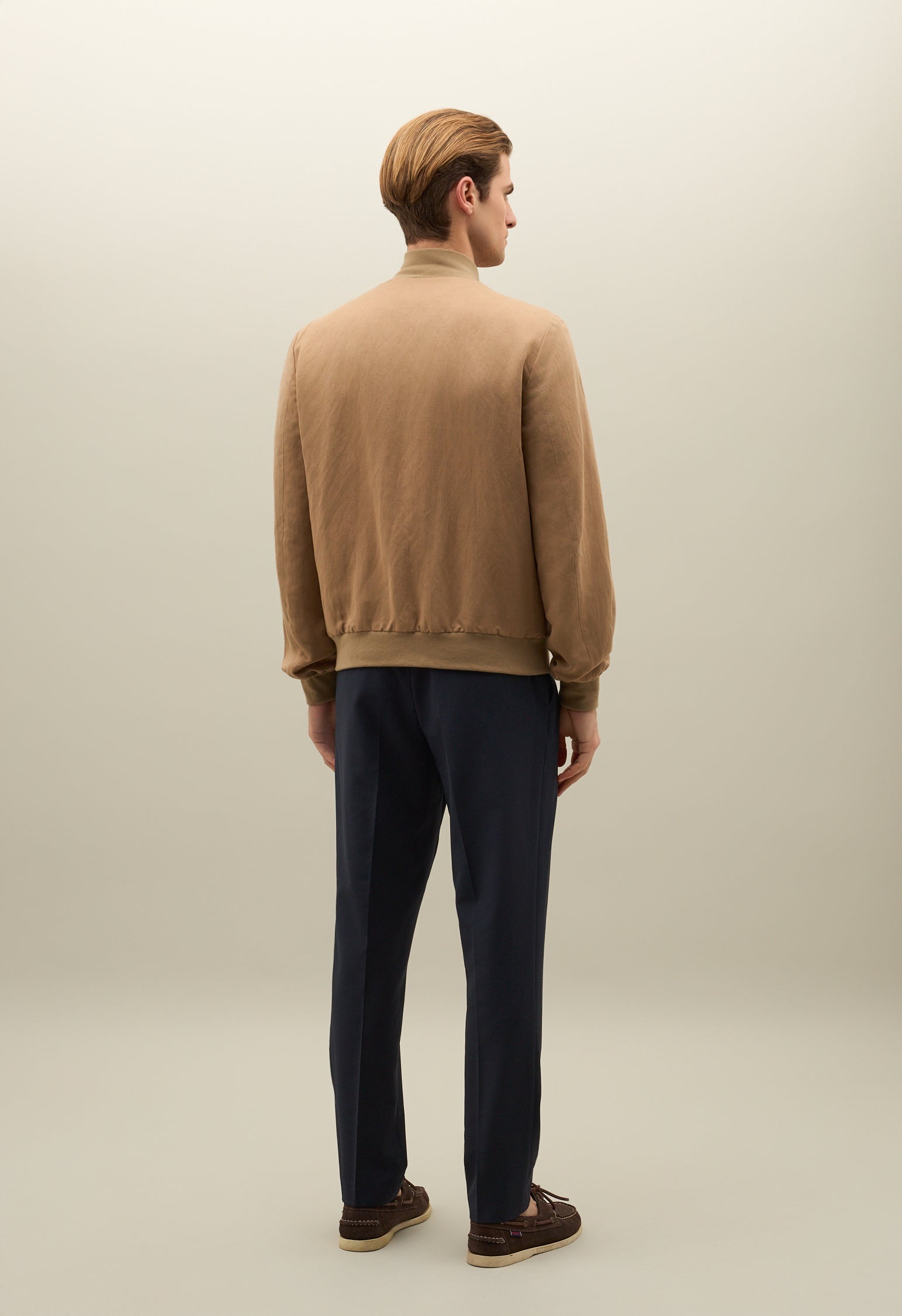 Dark Beige Linen Tencel Satin Bomber