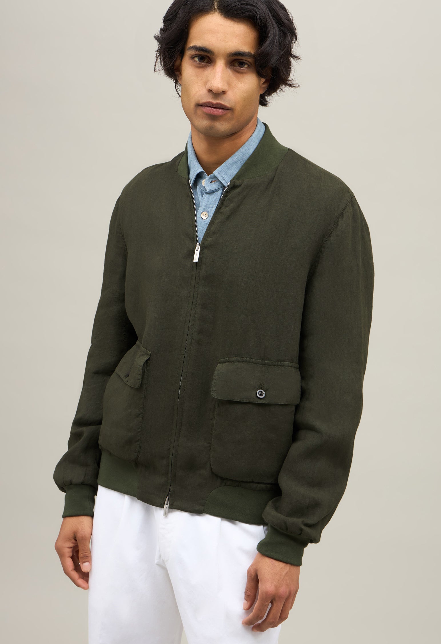 Green Linen Bomber