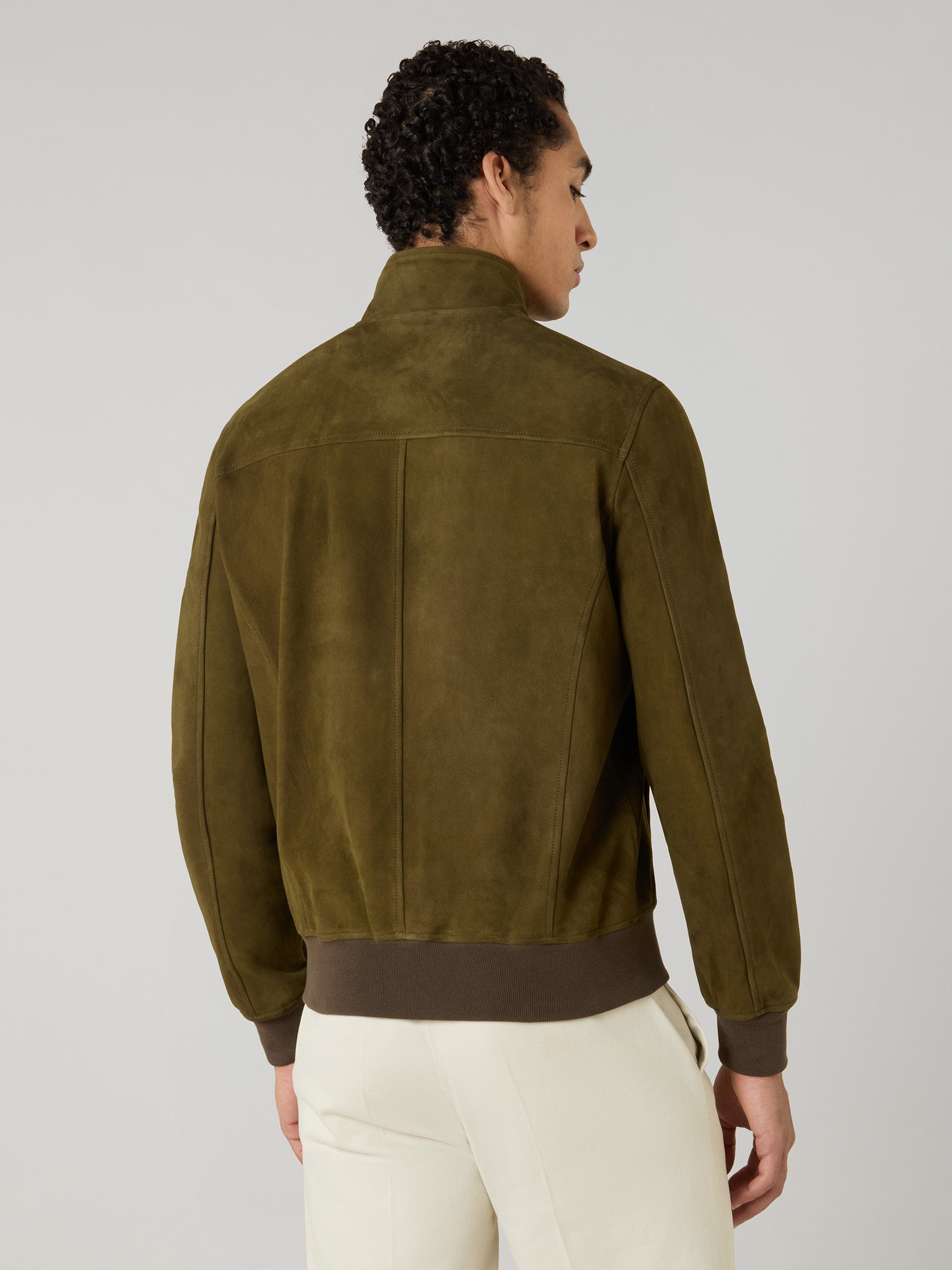 Bomber in suede khaki scuro