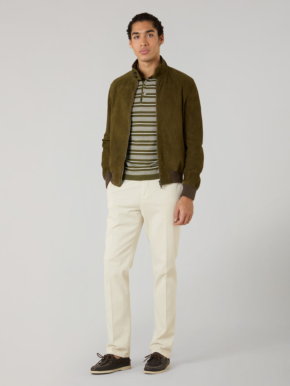 Bomber in suede khaki scuro
