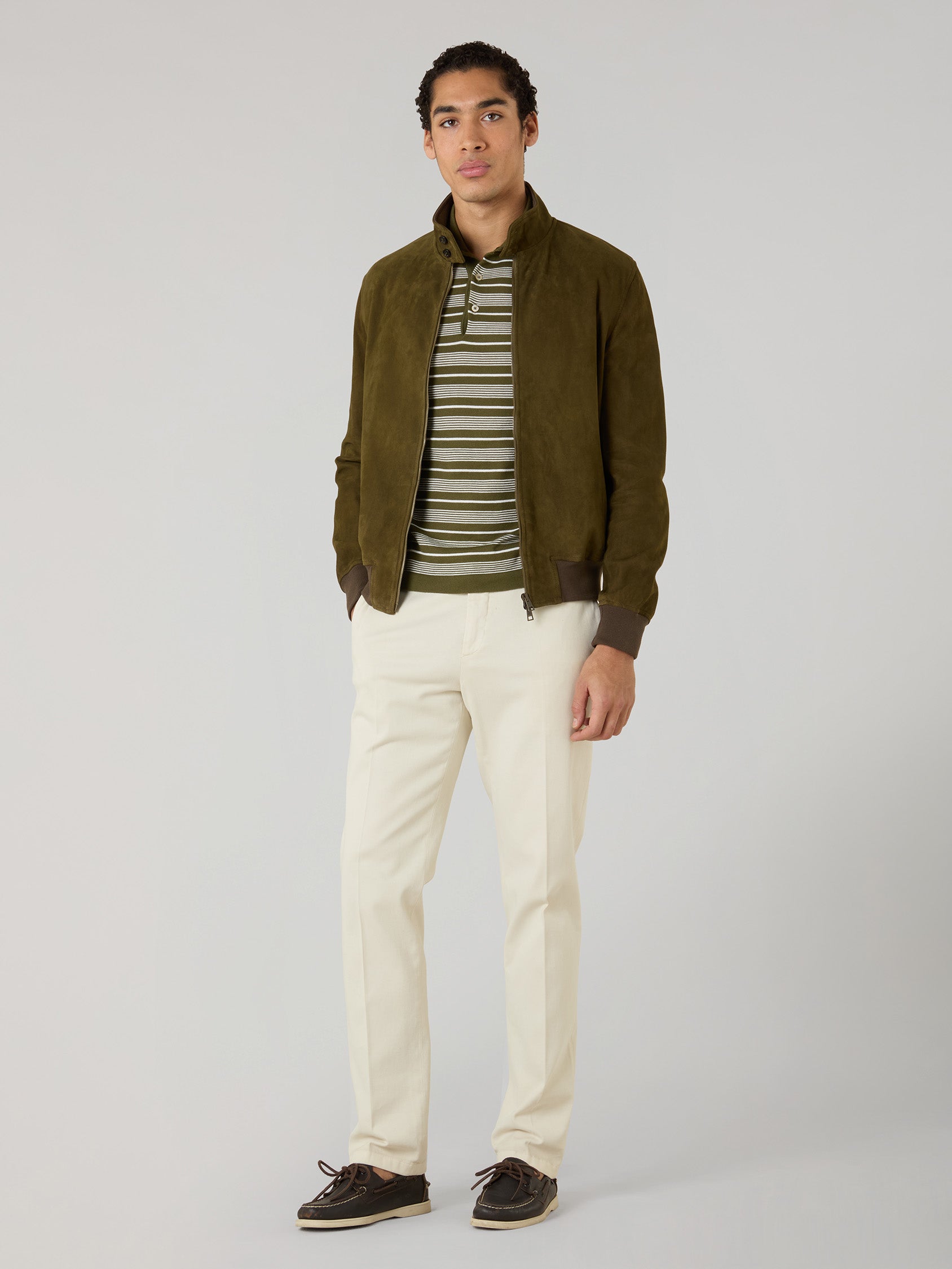 Bomber in suede khaki scuro
