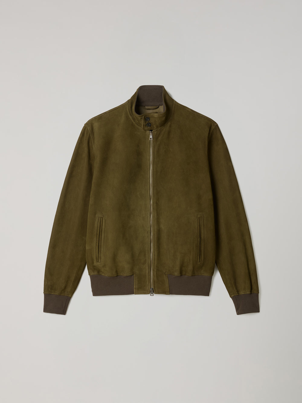 Bomber in suede khaki scuro