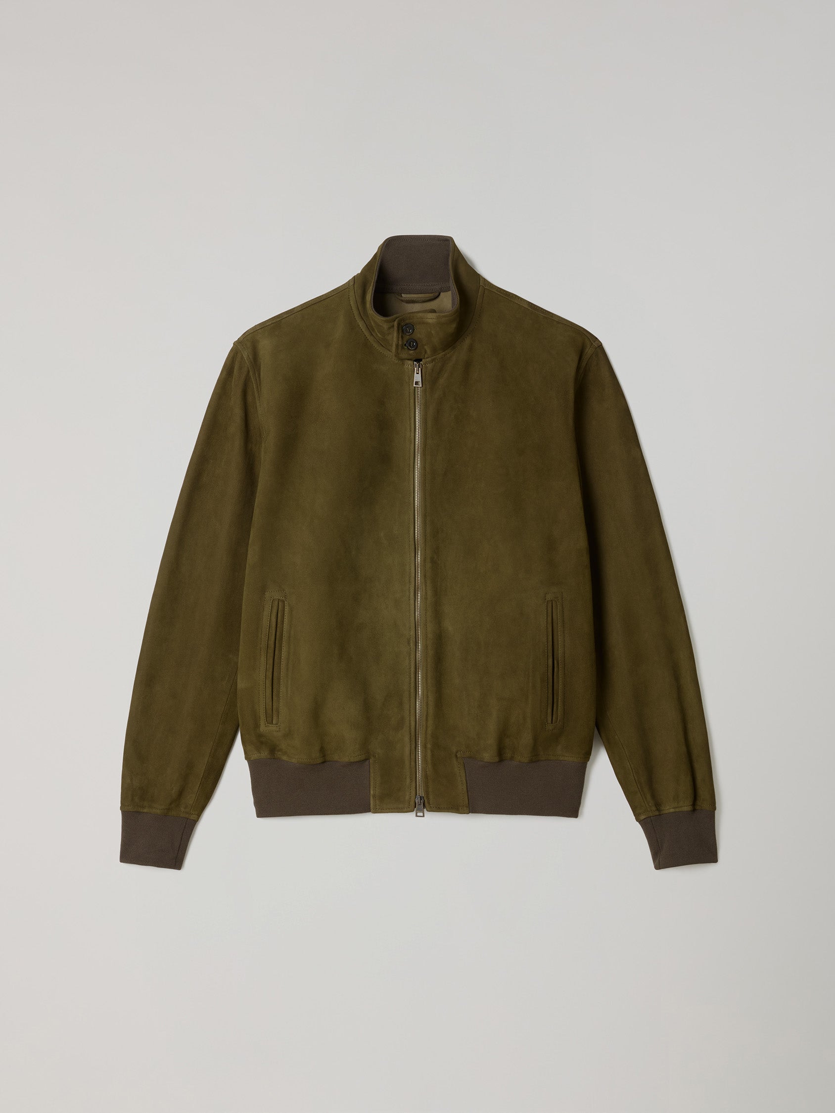 Bomber in suede khaki scuro
