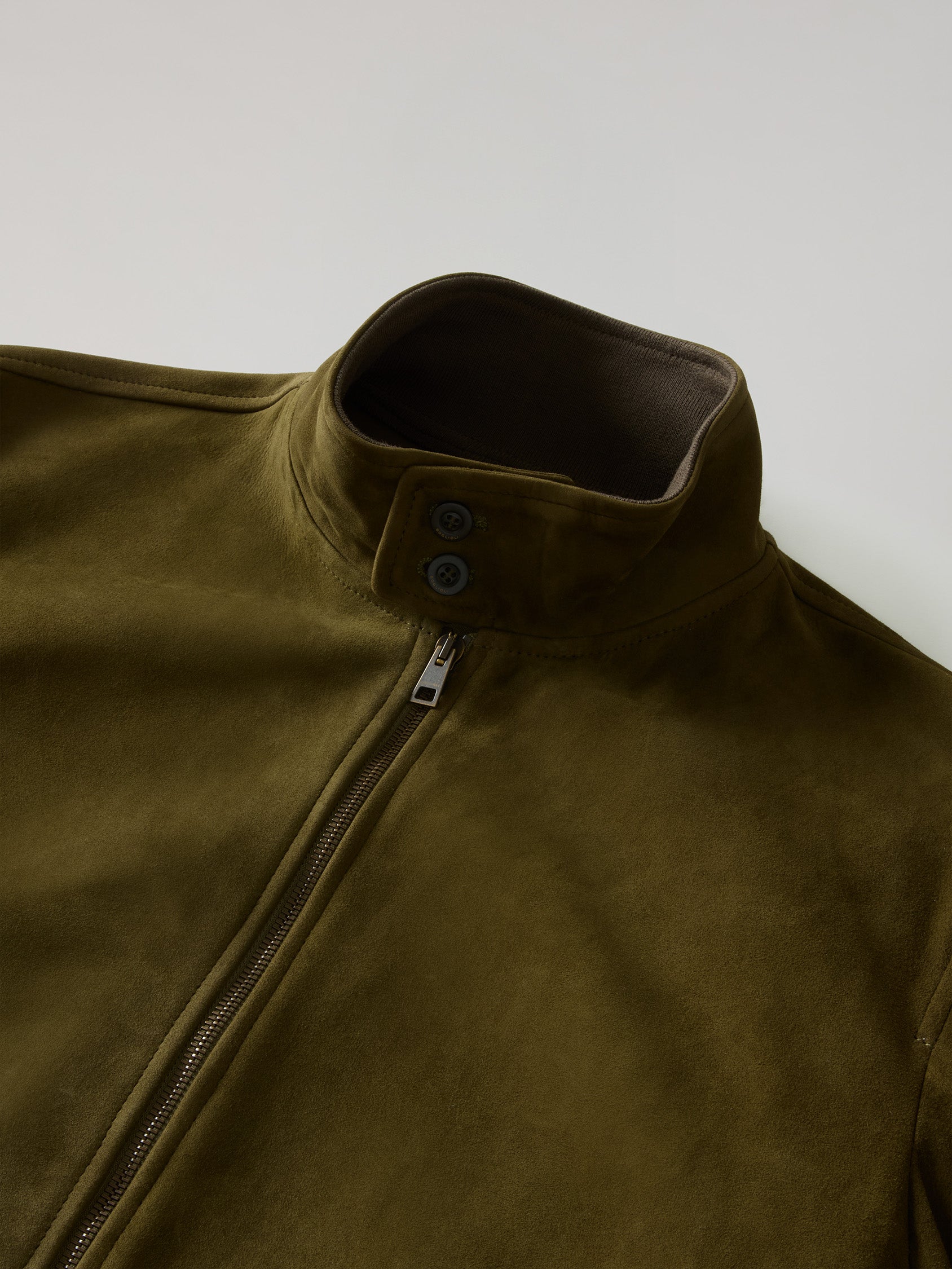 Bomber in suede khaki scuro
