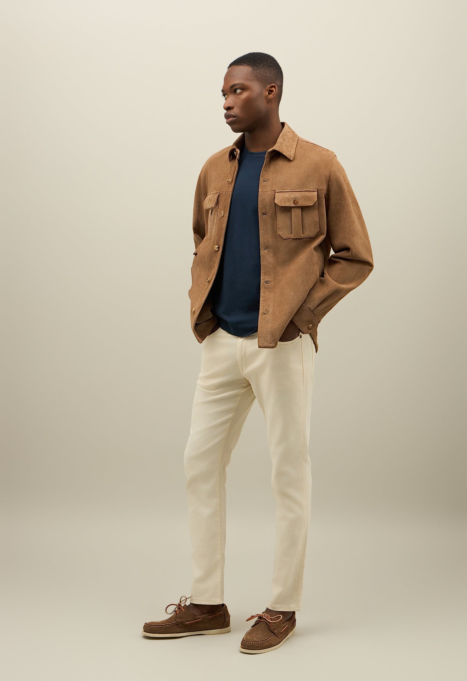 Overshirt in suede beige scuro