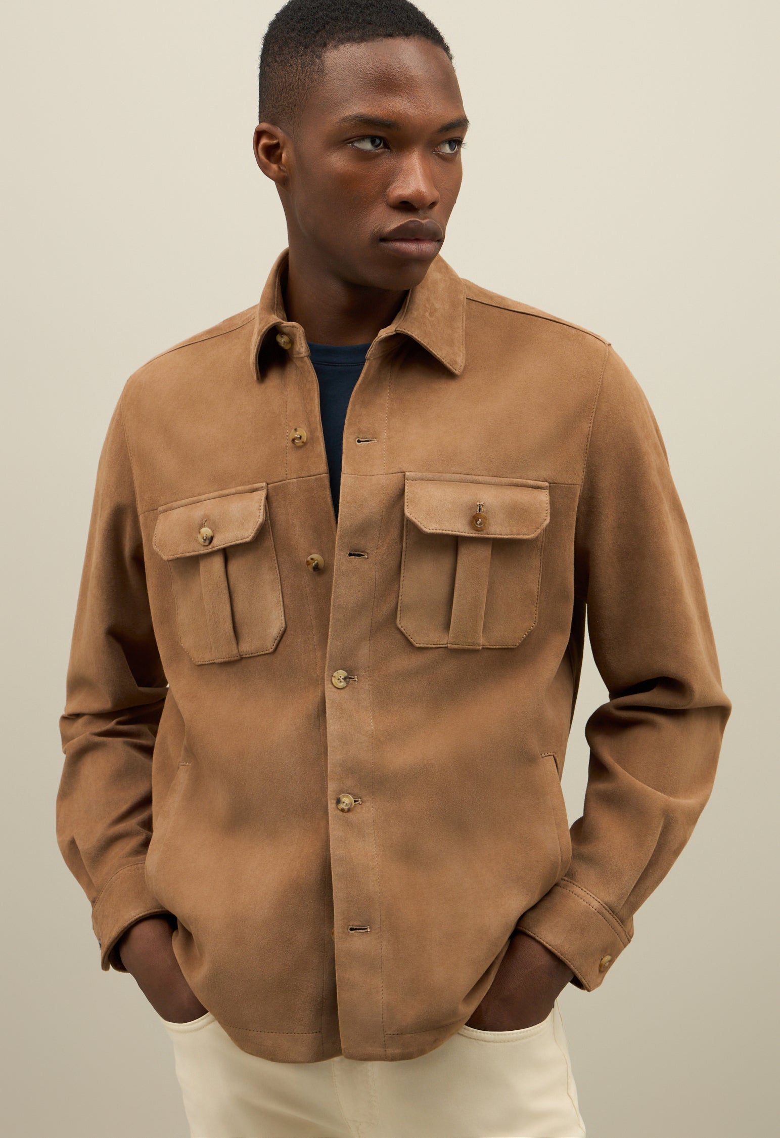 Dark Beige Suede Overshirt