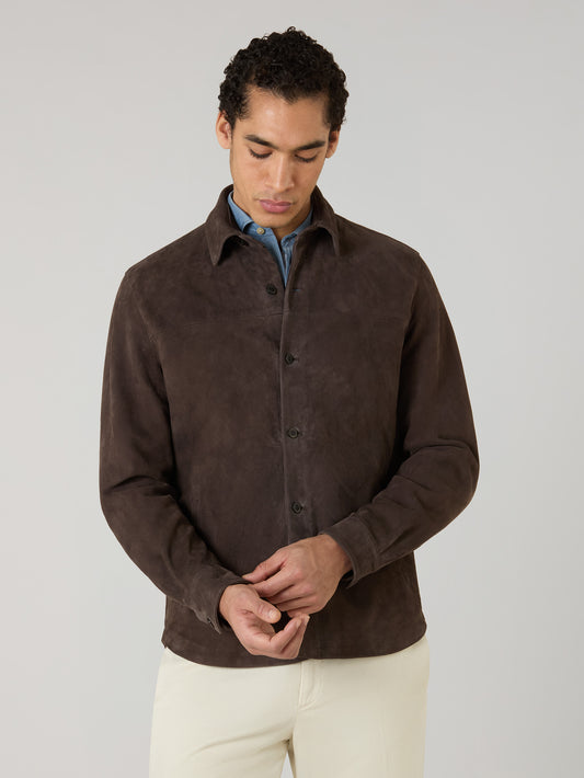 Braunes Veloursleder-Overshirt