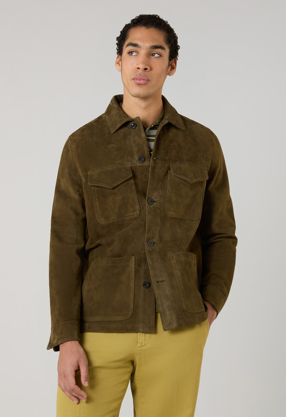 Dark Khaki Suede Workwear Jacket