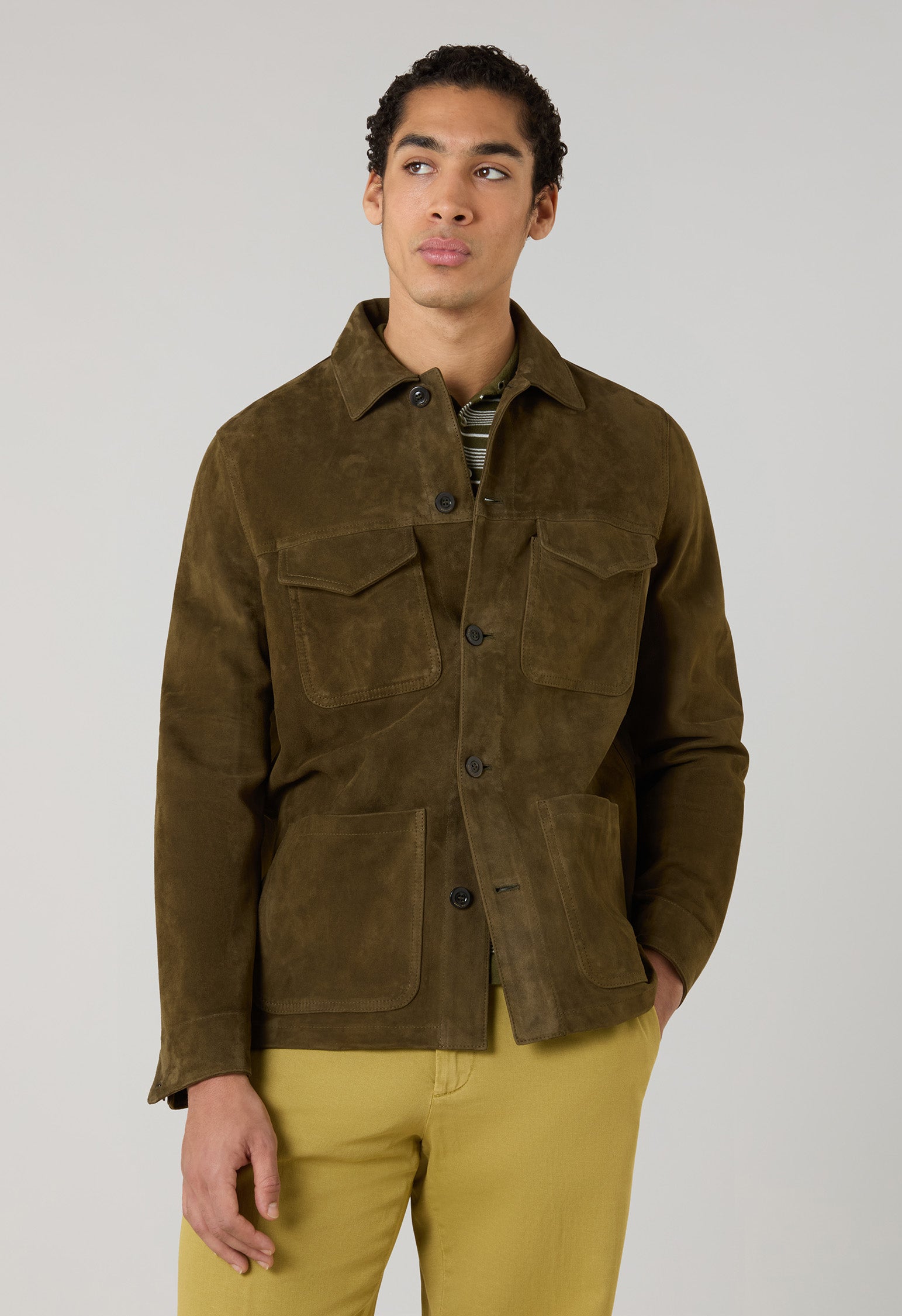 Dark Khaki Suede Workwear Jacket