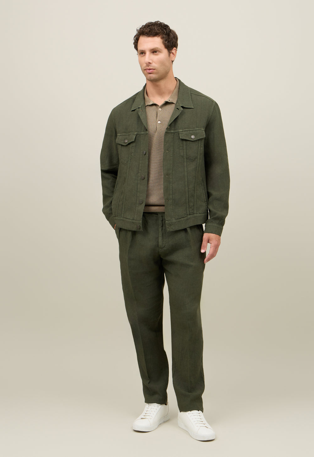 Green Garment Dyed Linen Biker Jacket