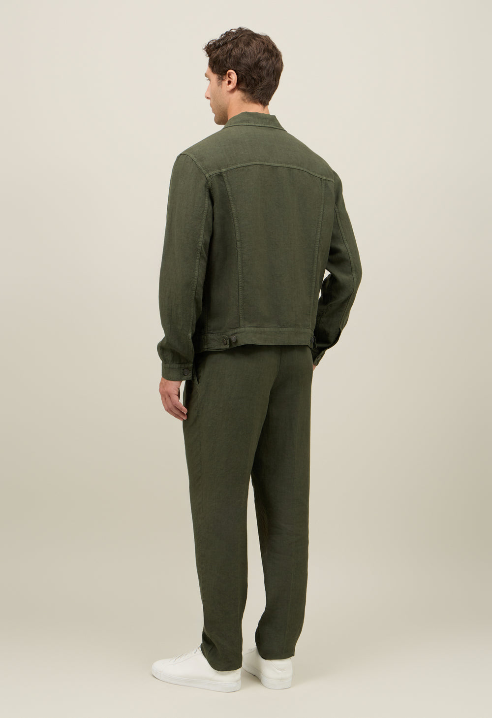 Green Garment Dyed Linen Biker Jacket