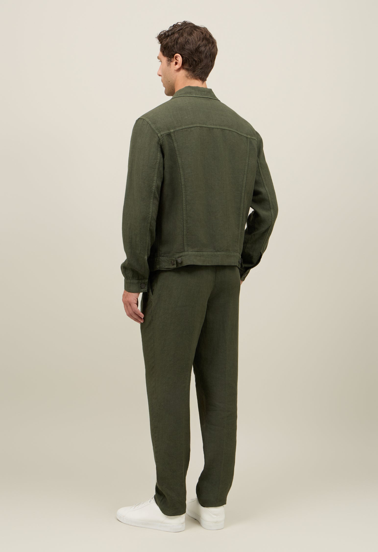 Green Garment Dyed Linen Biker Jacket
