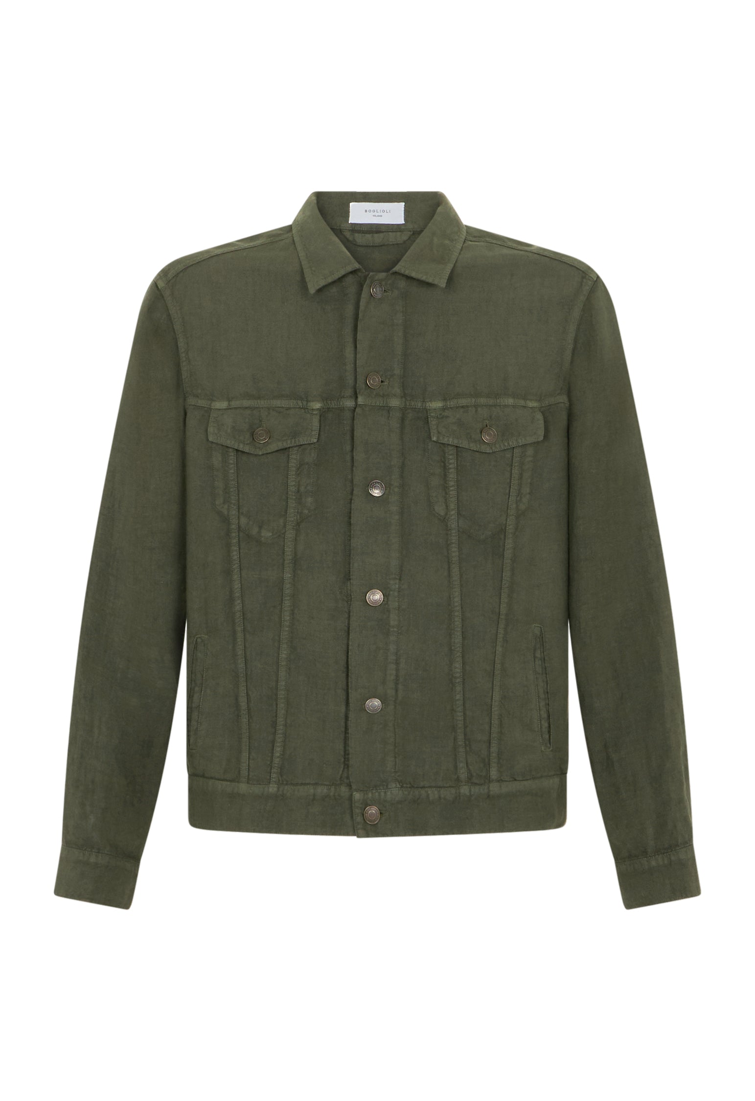 Green Garment Dyed Linen Biker Jacket