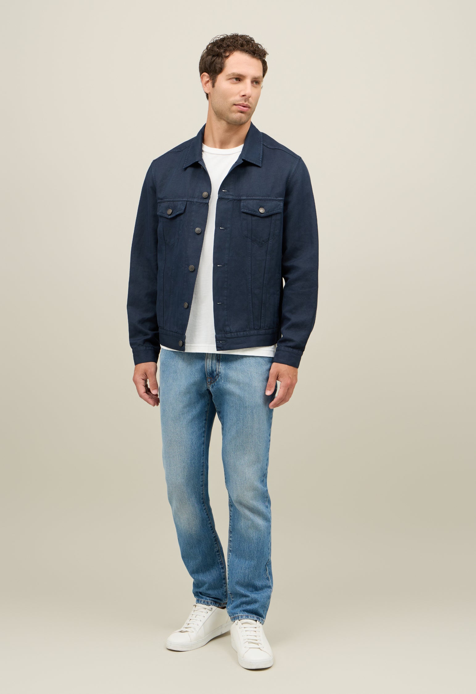Giacca Biker in cotone tinto in capo blu