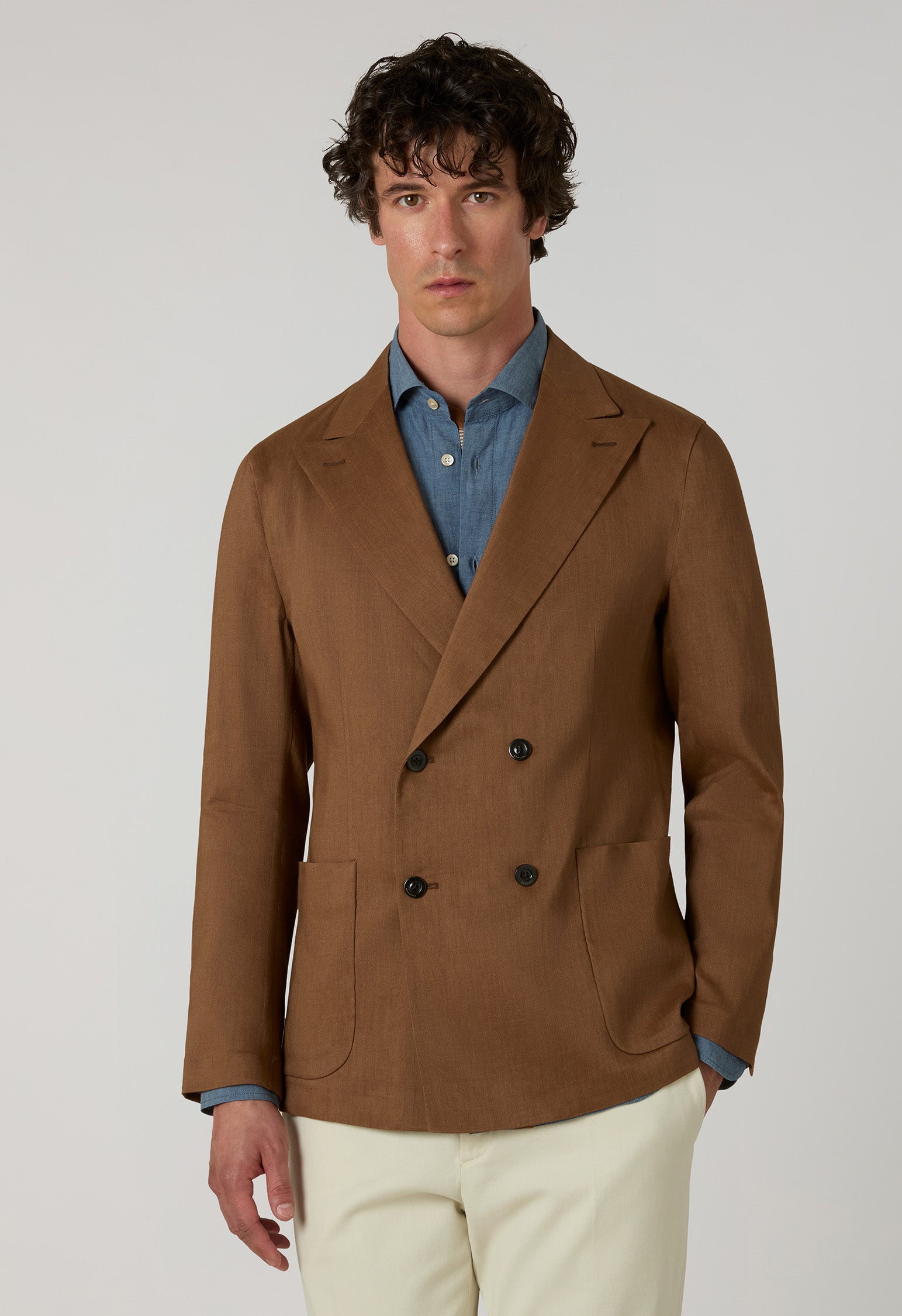 Braune doppelreihige Sartoria-Jacke aus Leinen und Mohair