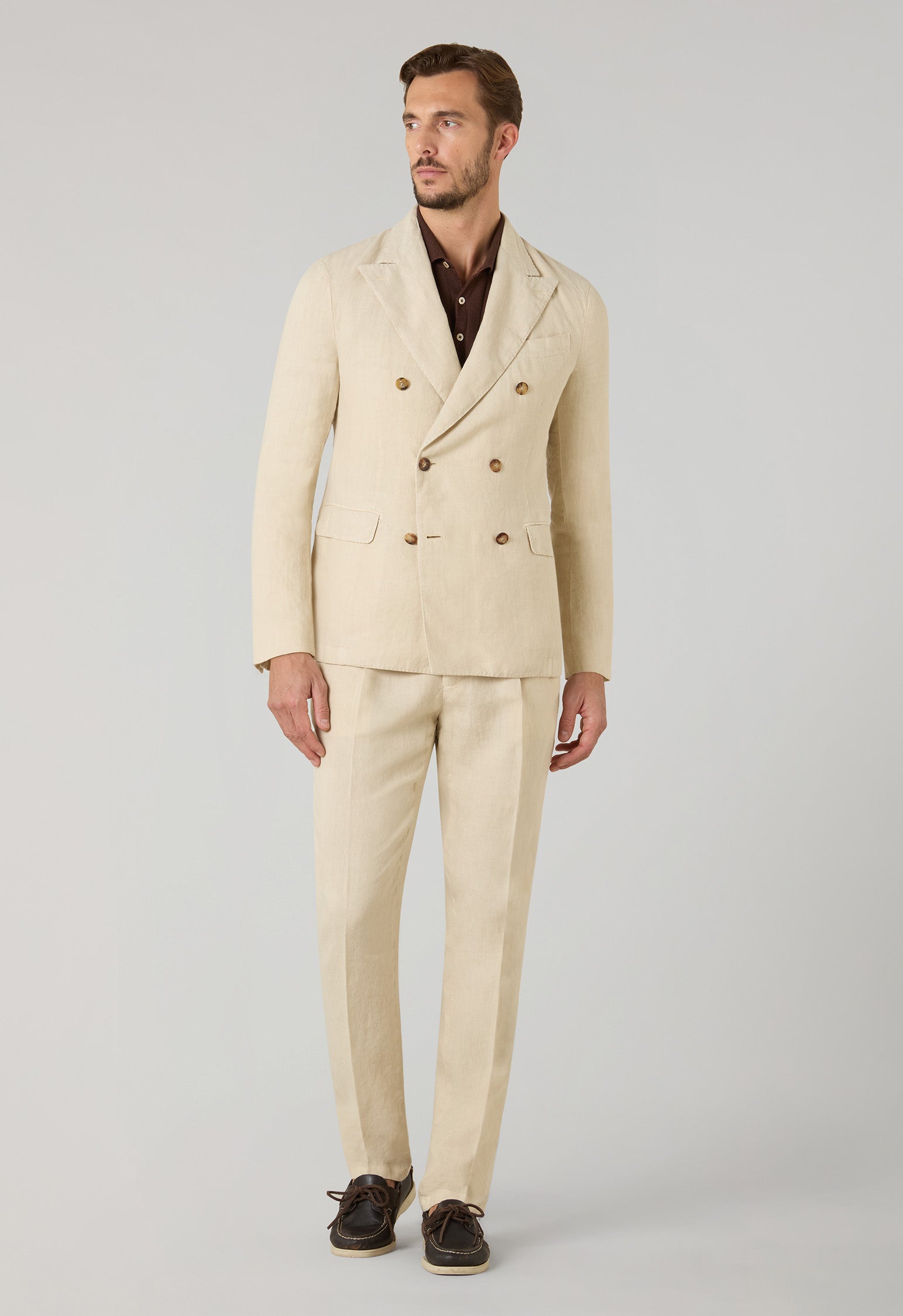 Abito Dover doppiopetto in lino tinto in capo beige
