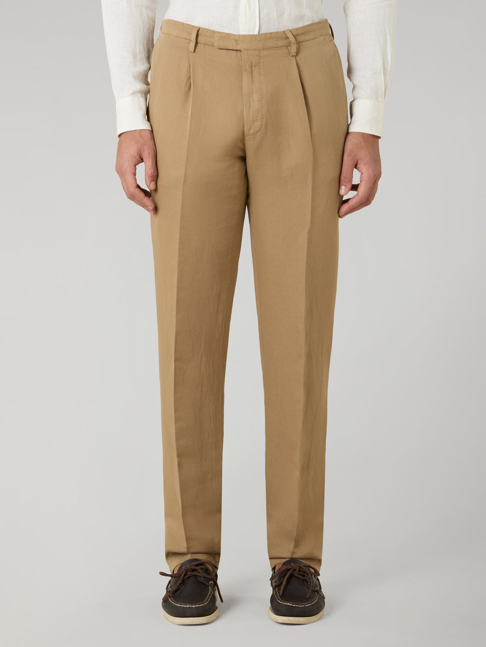 Camel Garment Dyed Cotton Linen Satin Double-Breasted Dover Suit