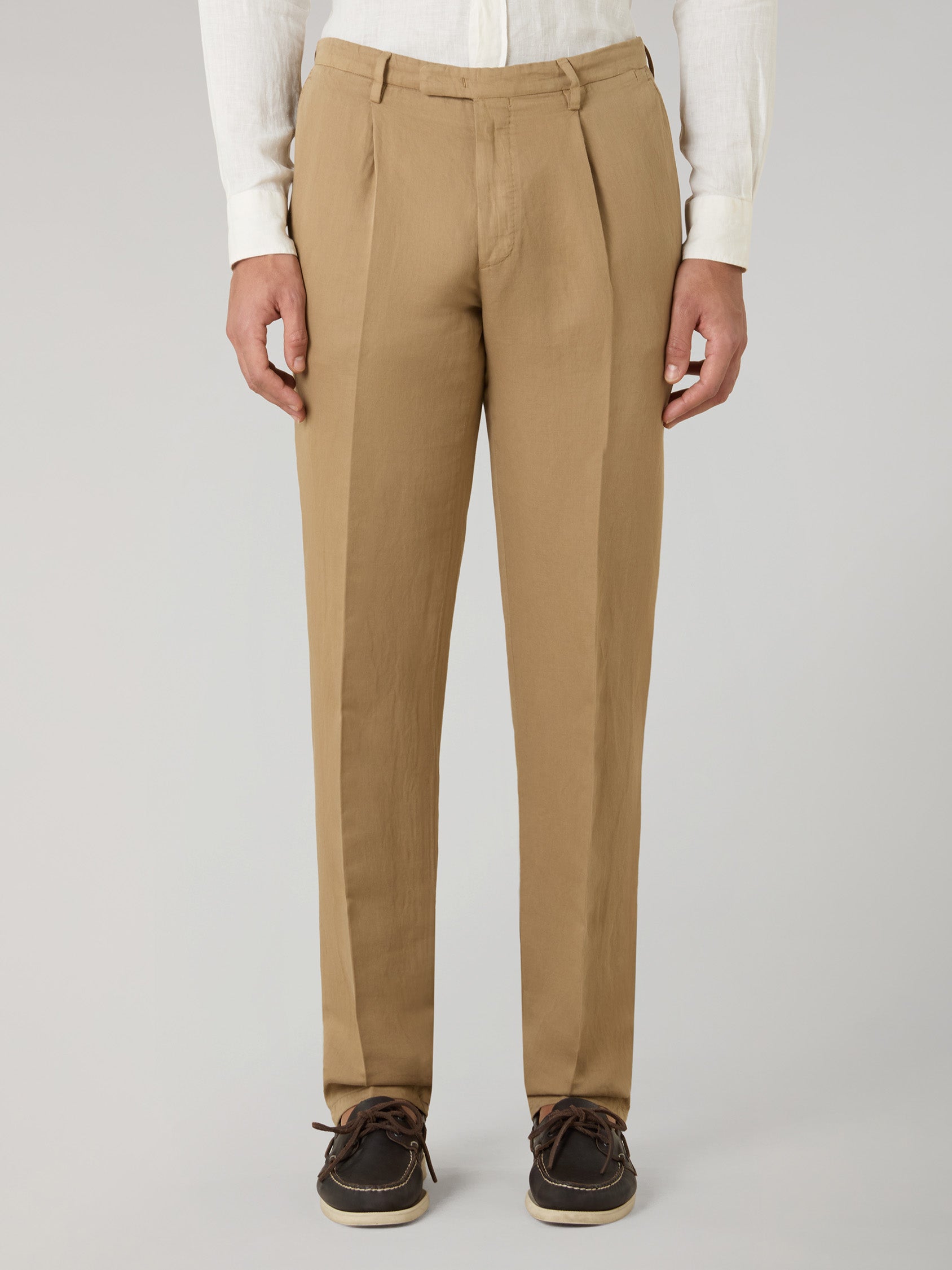 Camel Garment Dyed Cotton Linen Satin Double-Breasted Dover Suit