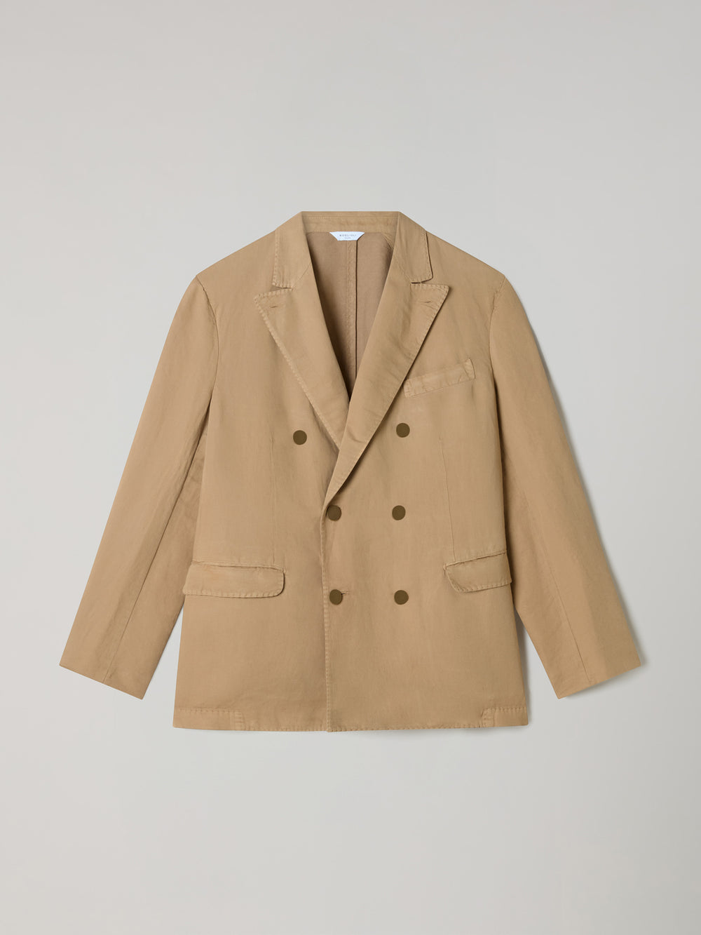 Camel Garment Dyed Cotton Linen Satin Double-Breasted Dover Suit