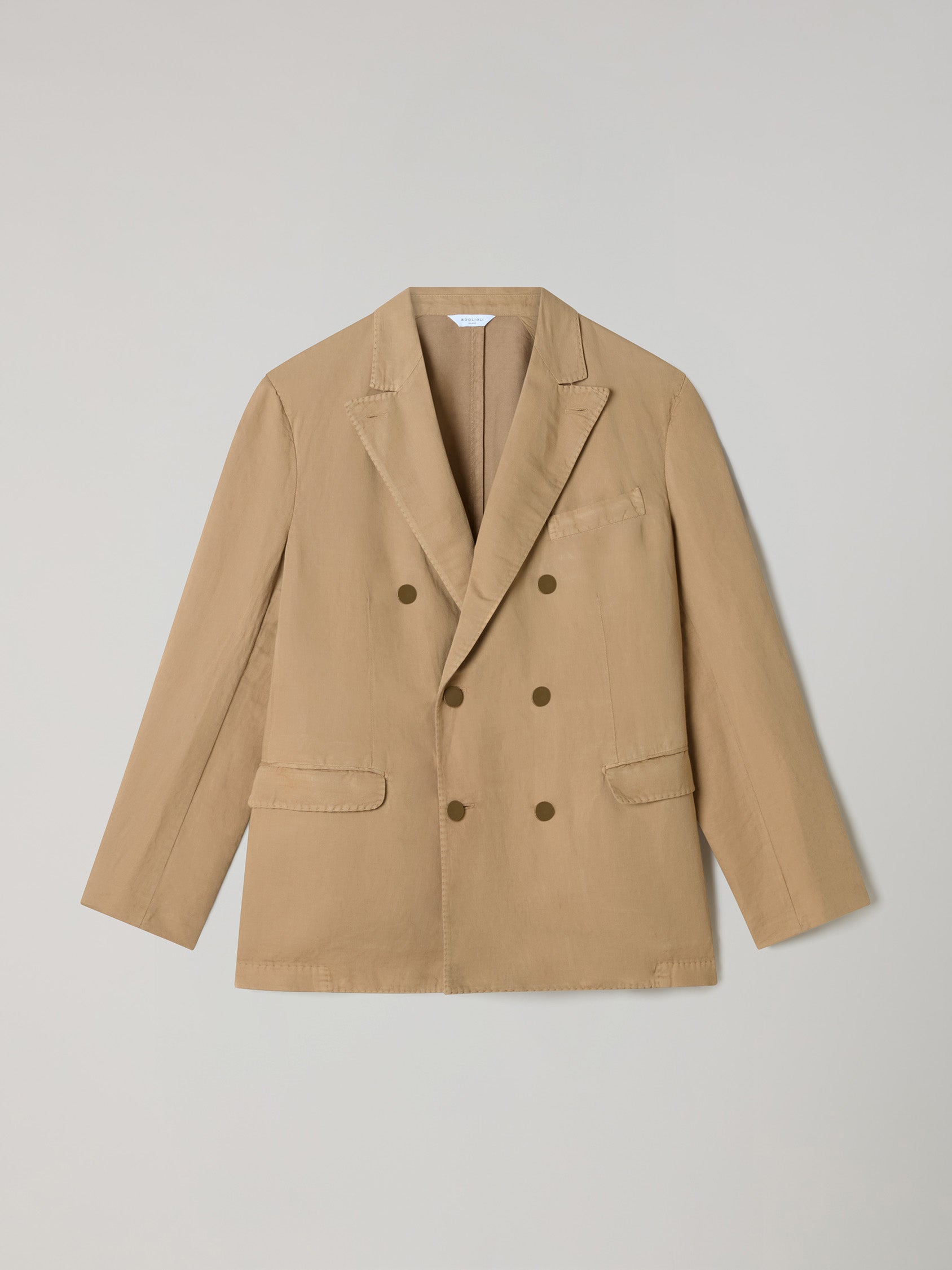 Camel Garment Dyed Cotton Linen Satin Double-Breasted Dover Suit
