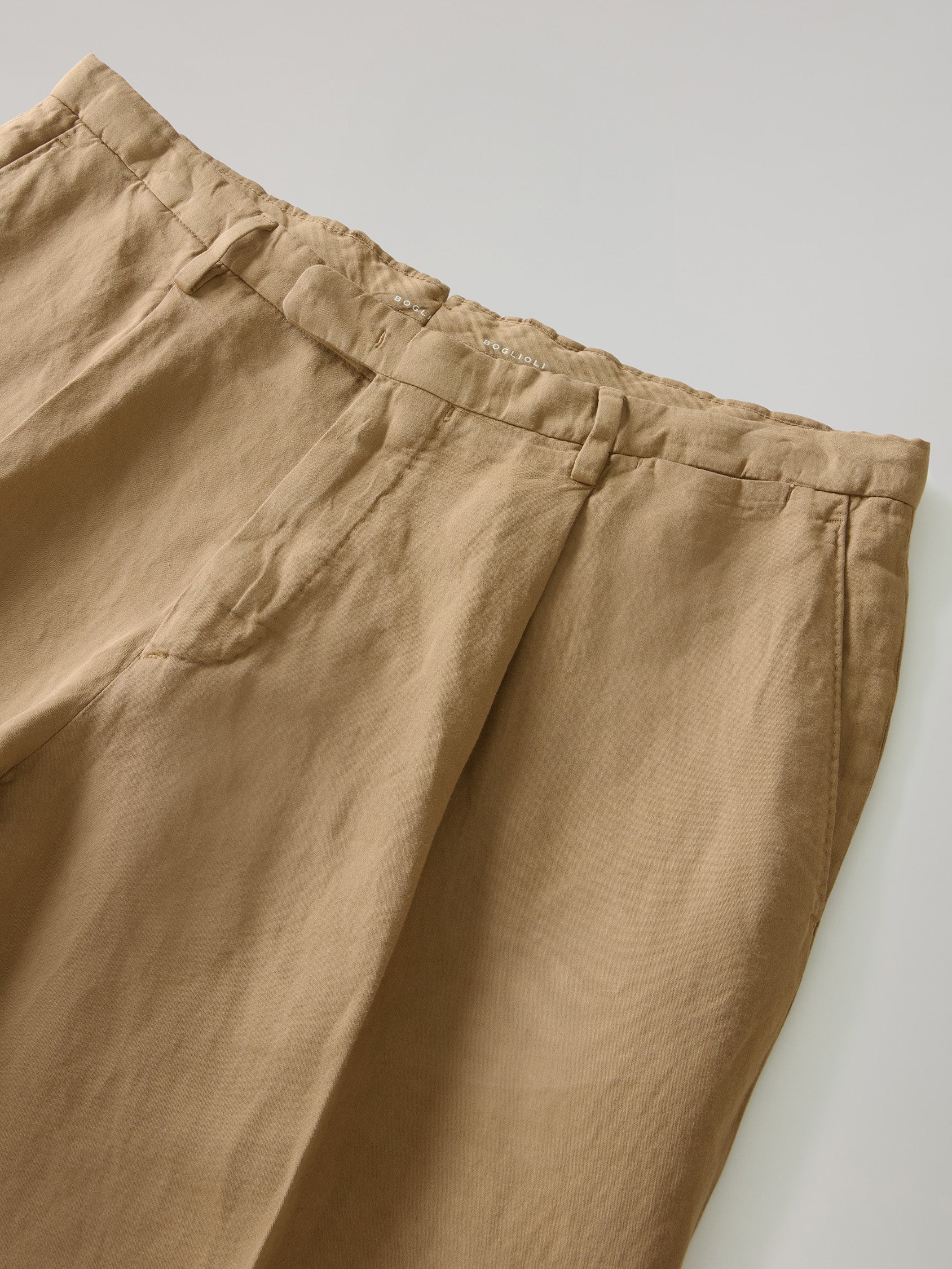 Camel Garment Dyed Cotton Linen Satin Double-Breasted Dover Suit