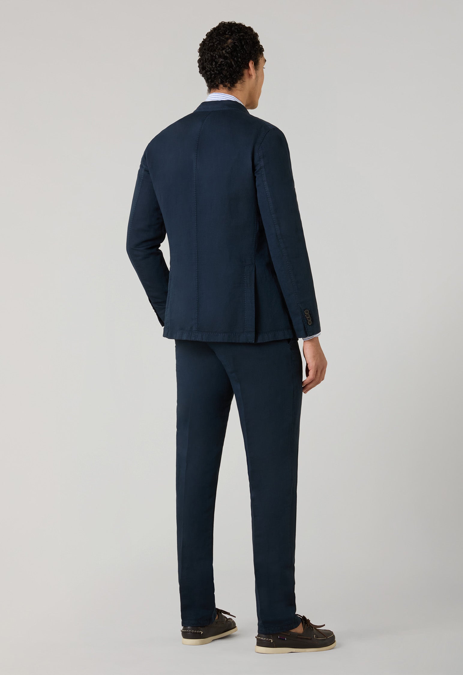 Abito Dover doppiopetto in cotone e lino satin tinto in capo blu