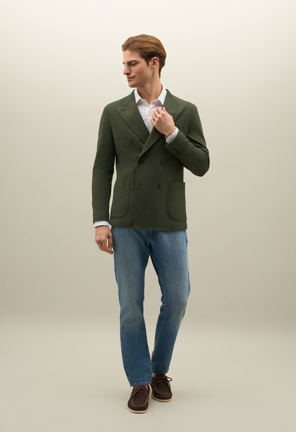 Green Cotton Jersey Double-Breasted Dover Jacket